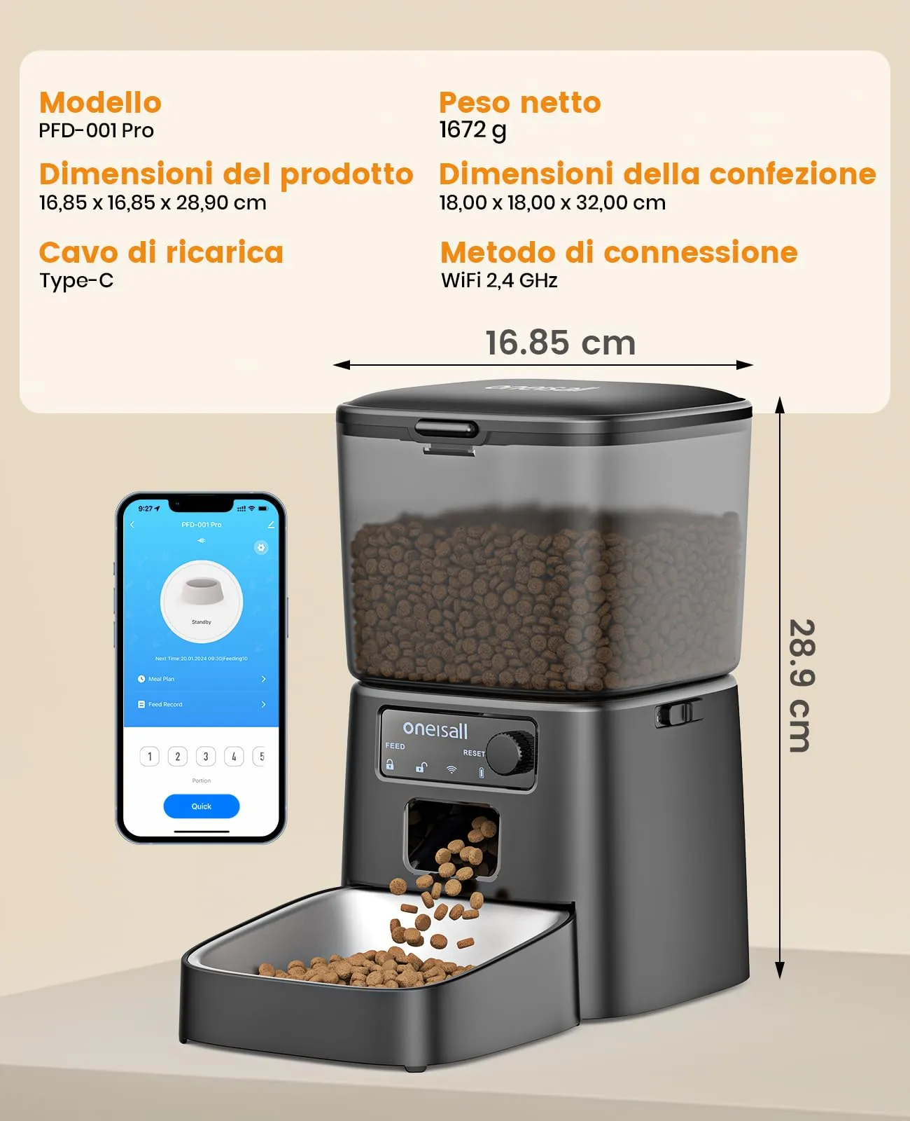 oneisall Alimentatore Automatico per Gatti 3.5L con Controllo APP - immagine 9