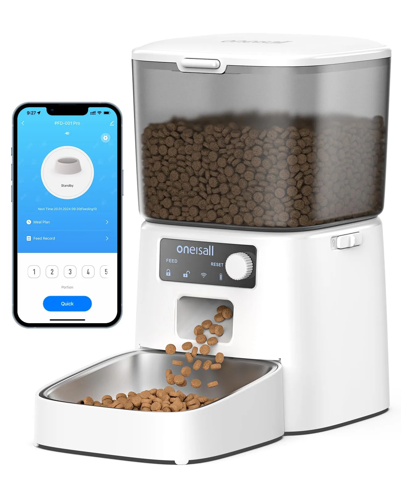 oneisall Alimentatore Automatico per Gatti 3.5L WiFi con Controllo APP, Bianco - immagine 1