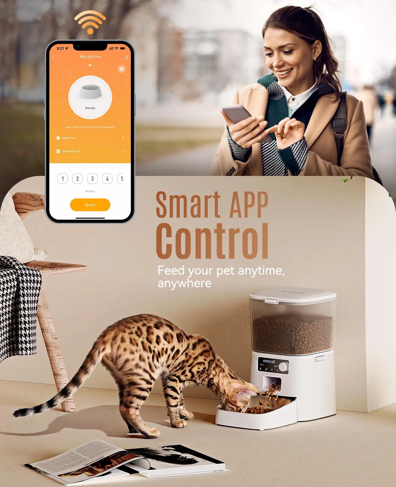oneisall Alimentatore Automatico per Gatti 3.5L WiFi con Controllo APP, Bianco - immagine 2