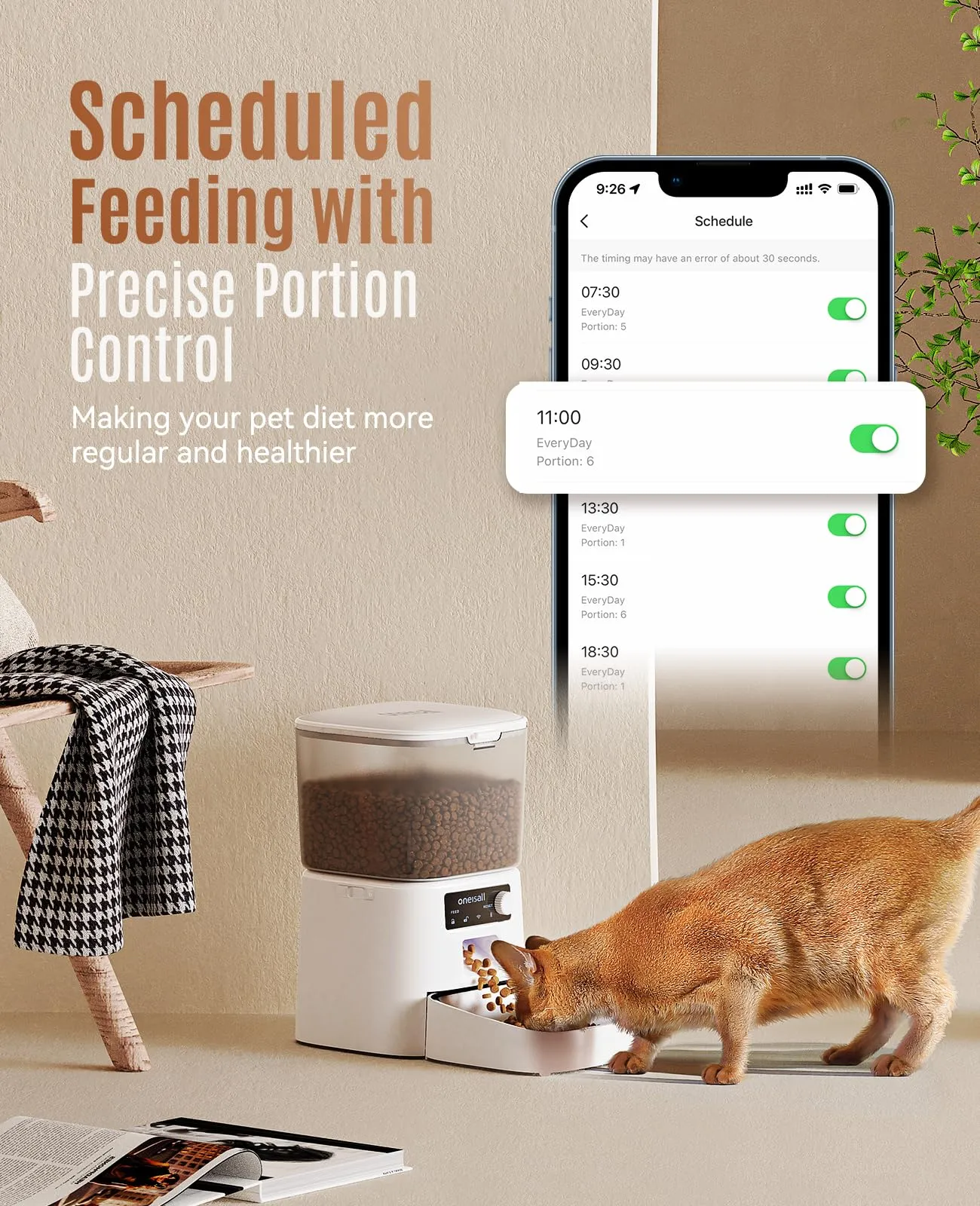 oneisall Alimentatore Automatico per Gatti 3.5L WiFi con Controllo APP, Bianco - immagine 3