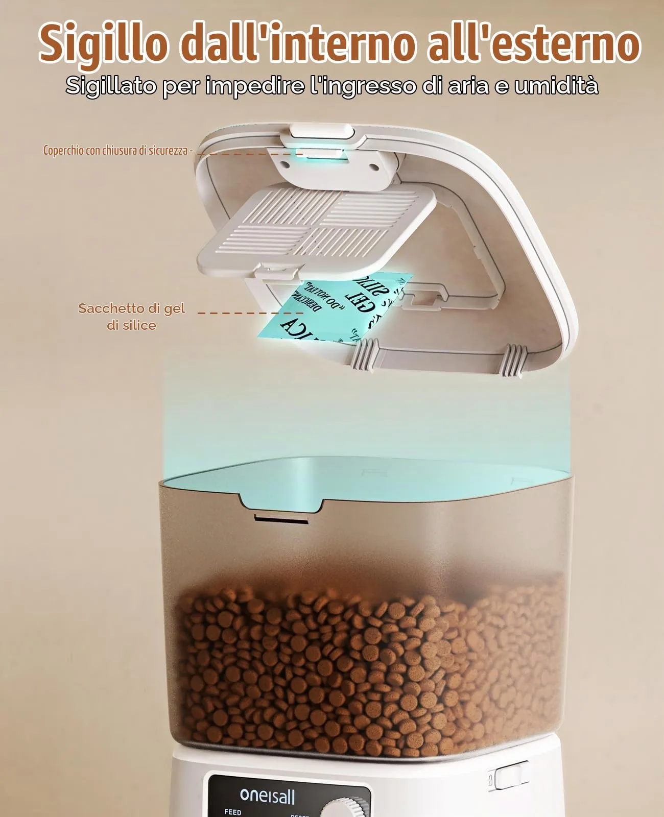 oneisall Alimentatore Automatico per Gatti 3.5L WiFi con Controllo APP, Bianco - immagine 4