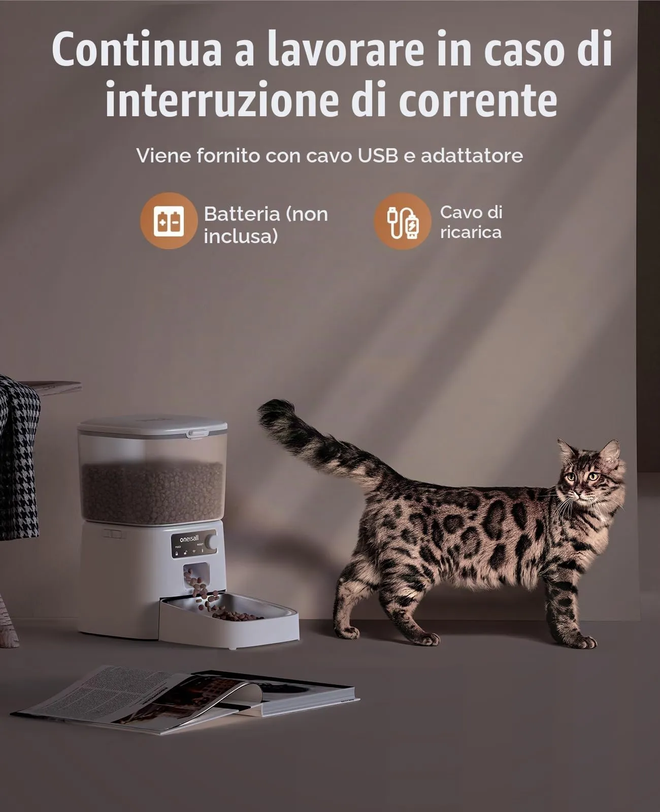 oneisall Alimentatore Automatico per Gatti 3.5L WiFi con Controllo APP, Bianco - immagine 7