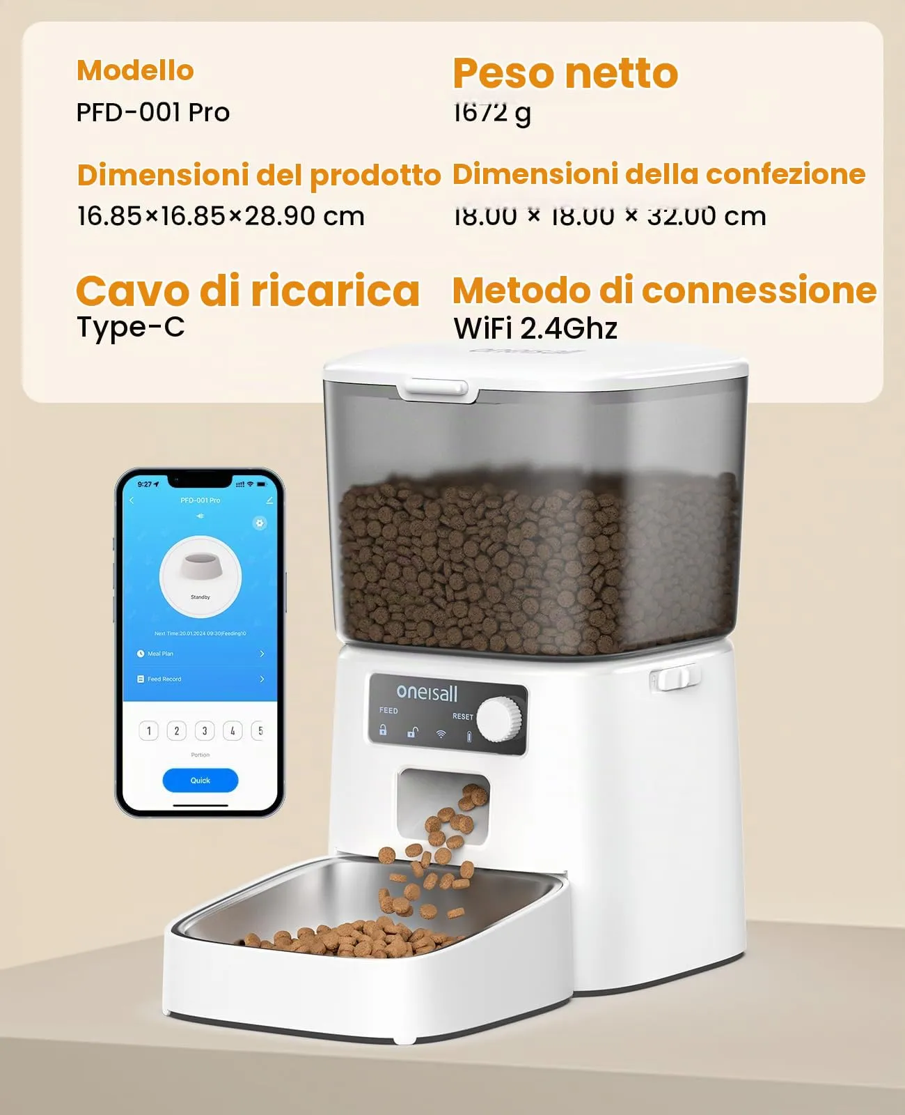 oneisall Alimentatore Automatico per Gatti 3.5L WiFi con Controllo APP, Bianco - immagine 9