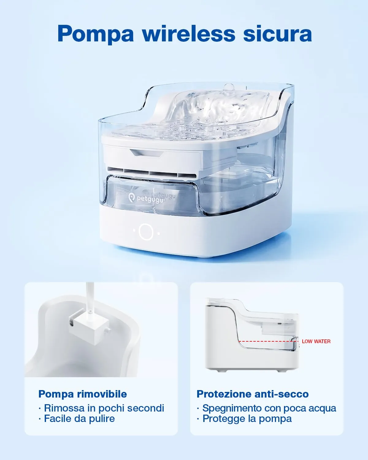 PETGUGU Fontanella per Gatti e Cani PF1, 2L, con Sensore di Movimento, Pompa Wireless e Controllo App WiFi 2.4G, Bianco - immagine 6