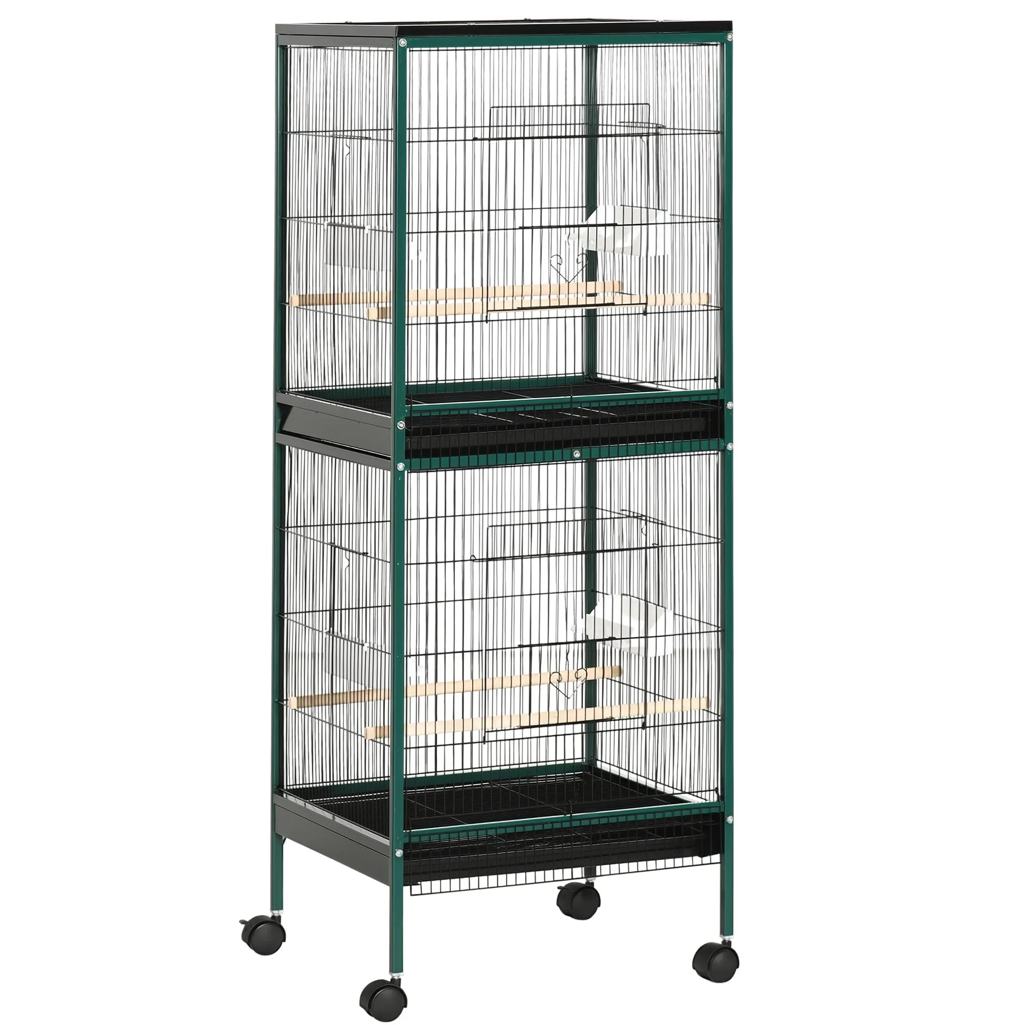 PawHut Gabbia per Uccelli 2 in 1 Voliera per Interni, Verde Scuro, 52 x 50 x 140 cm - immagine 1