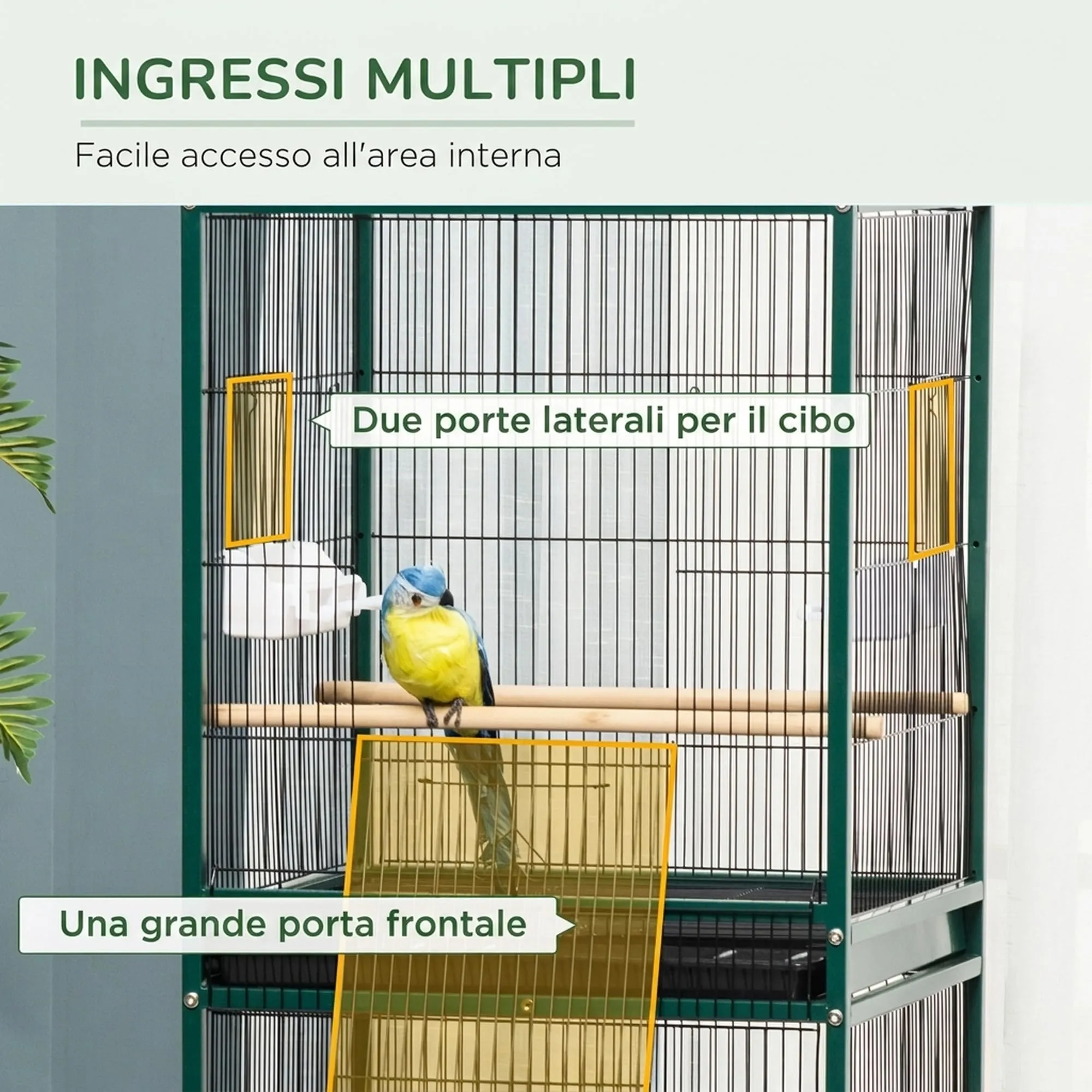 PawHut Gabbia per Uccelli 2 in 1 Voliera per Interni, Verde Scuro, 52 x 50 x 140 cm - immagine 4