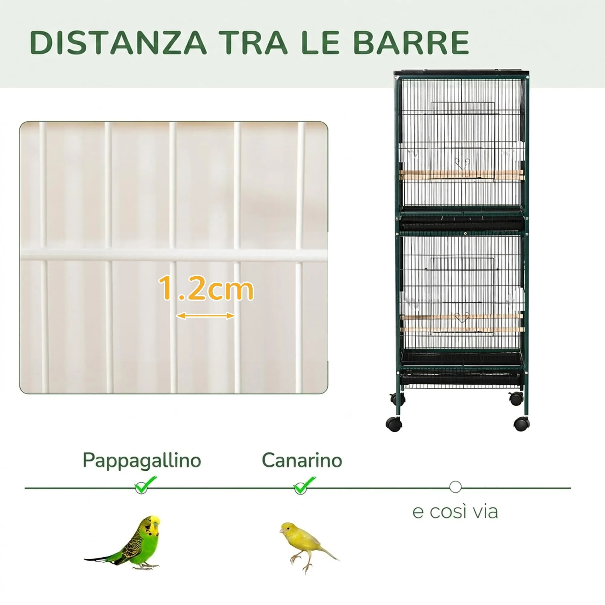 PawHut Gabbia per Uccelli 2 in 1 Voliera per Interni, Verde Scuro, 52 x 50 x 140 cm - immagine 6