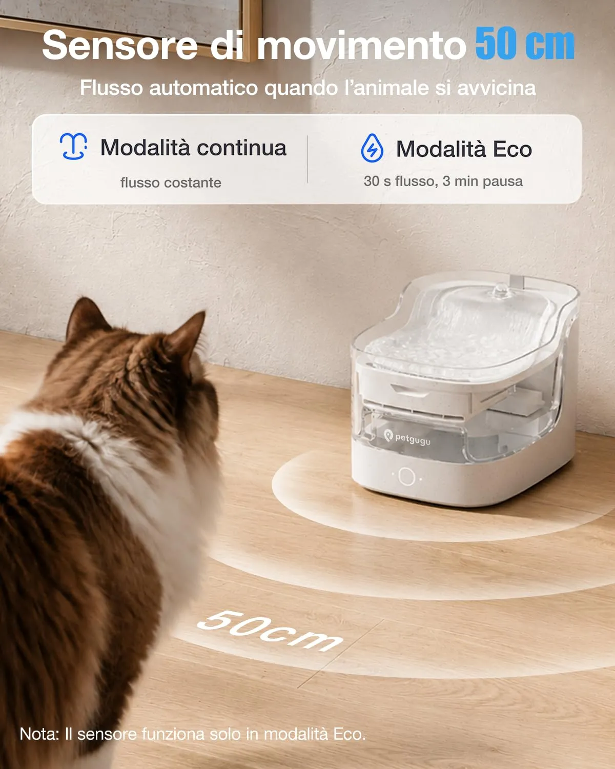 PETGUGU Fontanella per Gatti Intelligente con App e AI, PF1 Marmo, 2L, Pompa Senza Fili, Filtro a 8 Strati, Sensore di Movimento, WiFi 2.4G - immagine 4