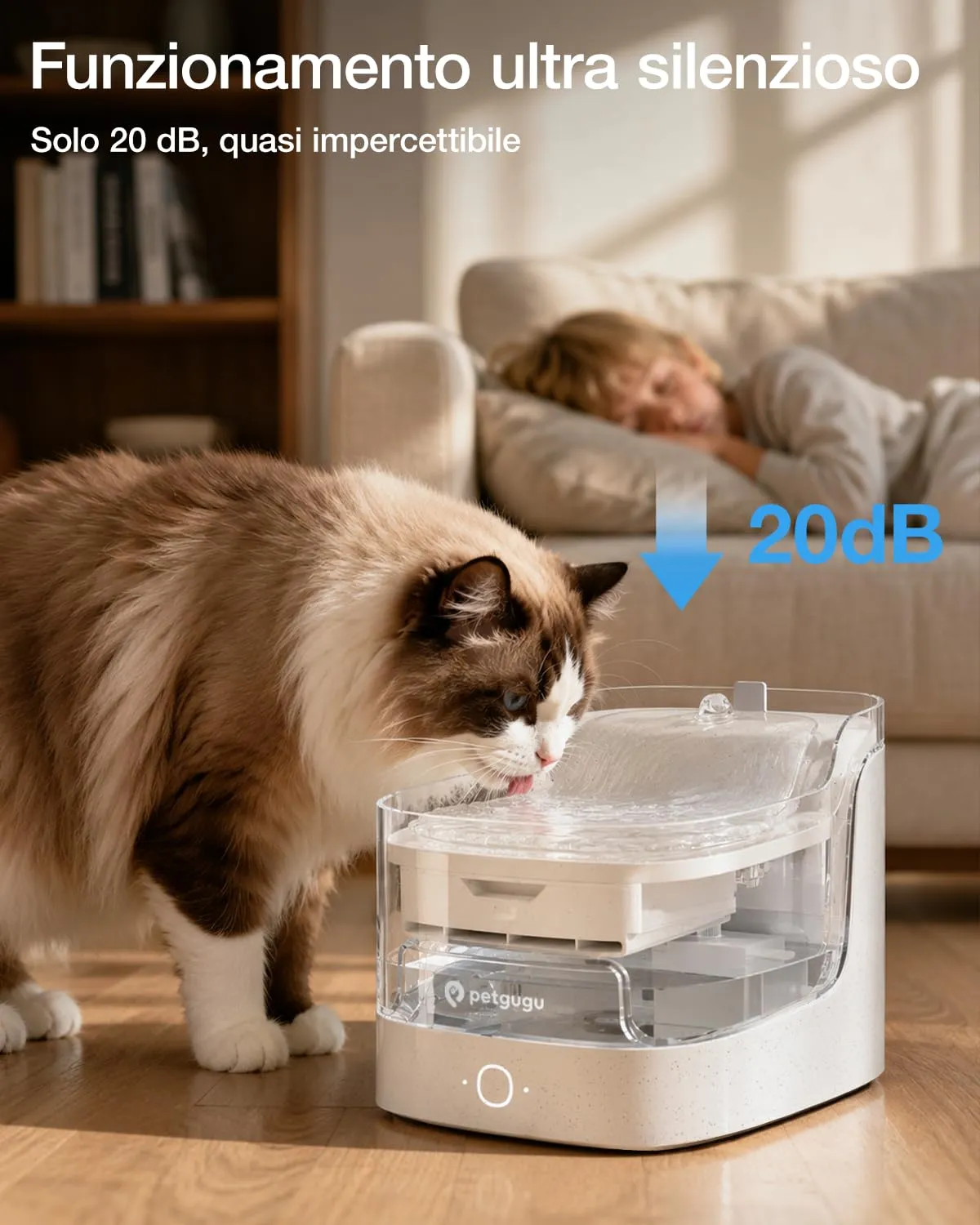 PETGUGU Fontanella per Gatti Intelligente con App e AI, PF1 Marmo, 2L, Pompa Senza Fili, Filtro a 8 Strati, Sensore di Movimento, WiFi 2.4G - immagine 6