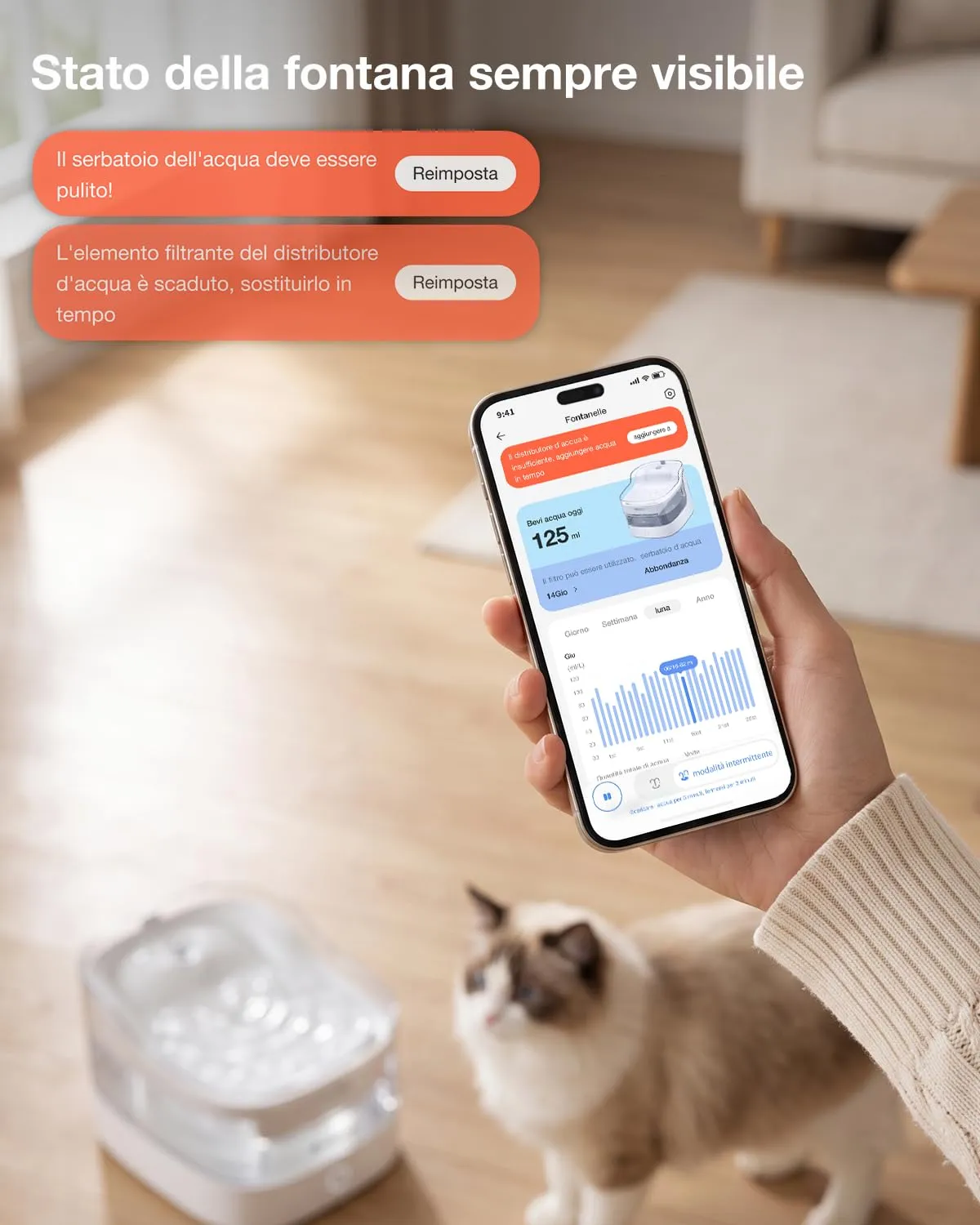 PETGUGU Fontanella per Gatti Intelligente con App e AI, PF1 Marmo, 2L, Pompa Senza Fili, Filtro a 8 Strati, Sensore di Movimento, WiFi 2.4G - immagine 8
