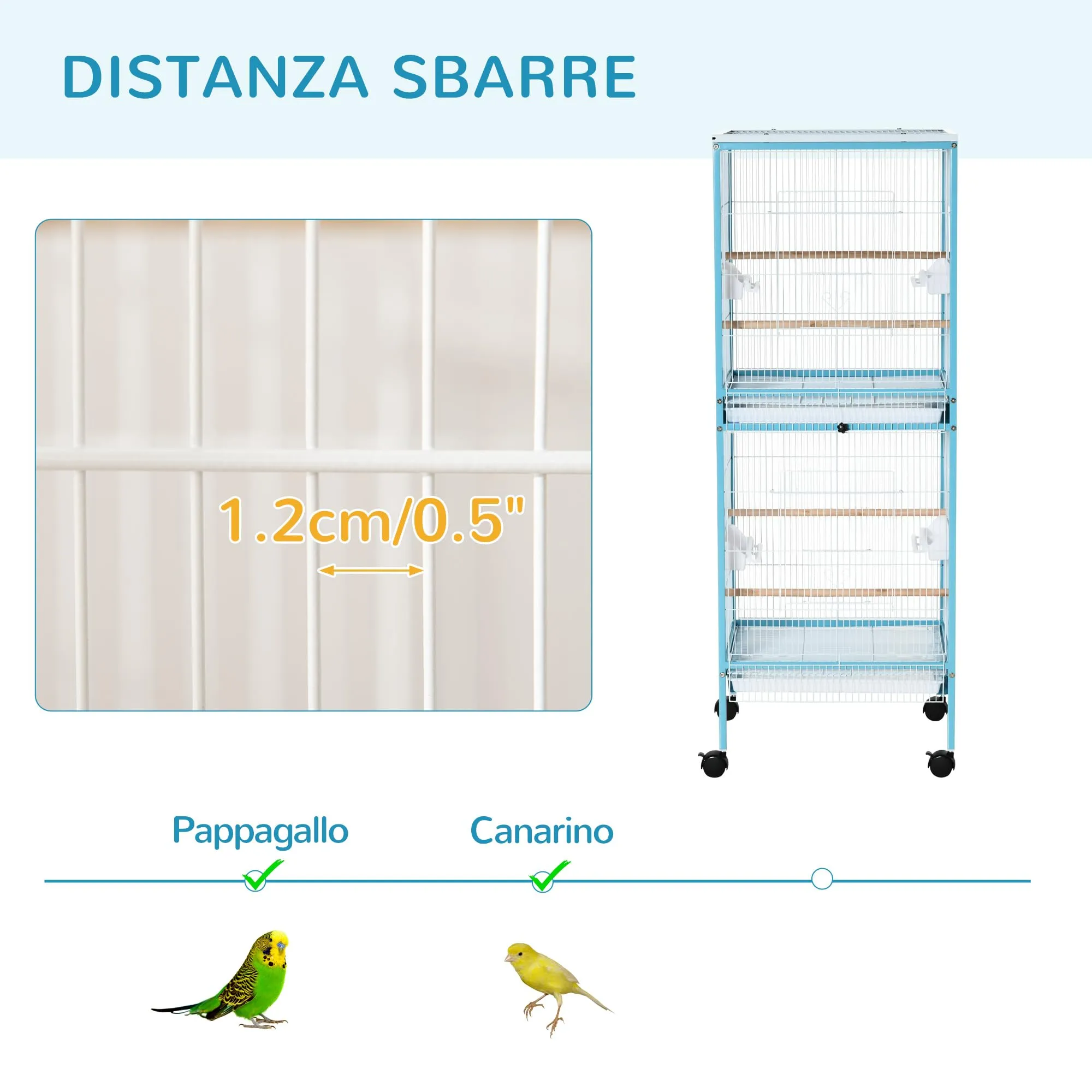 PawHut Gabbia per Uccelli 2 in 1 Voliera per Interni 51.5x50x140 cm Azzurra - immagine 6