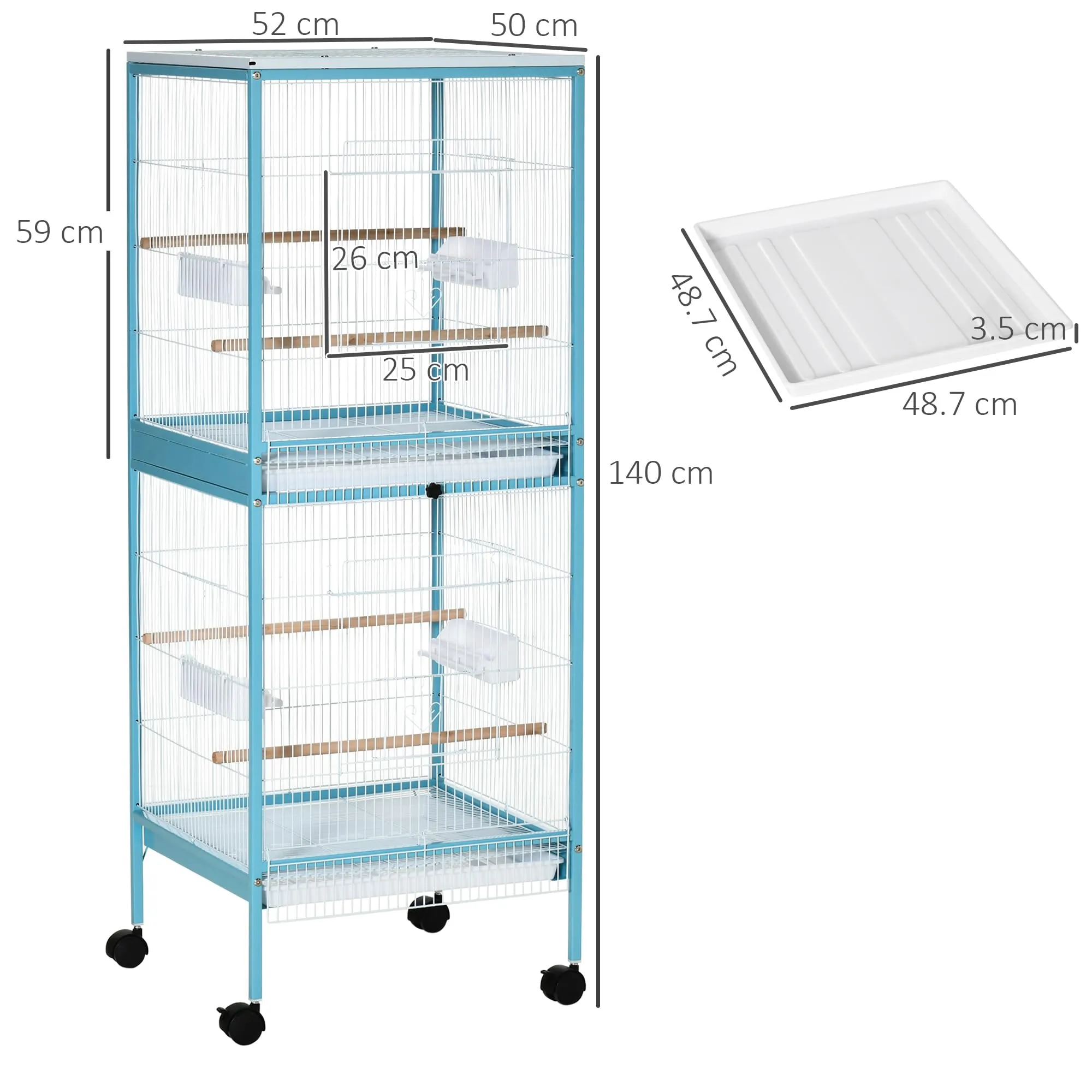 PawHut Gabbia per Uccelli 2 in 1 Voliera per Interni 51.5x50x140 cm Azzurra - immagine 7