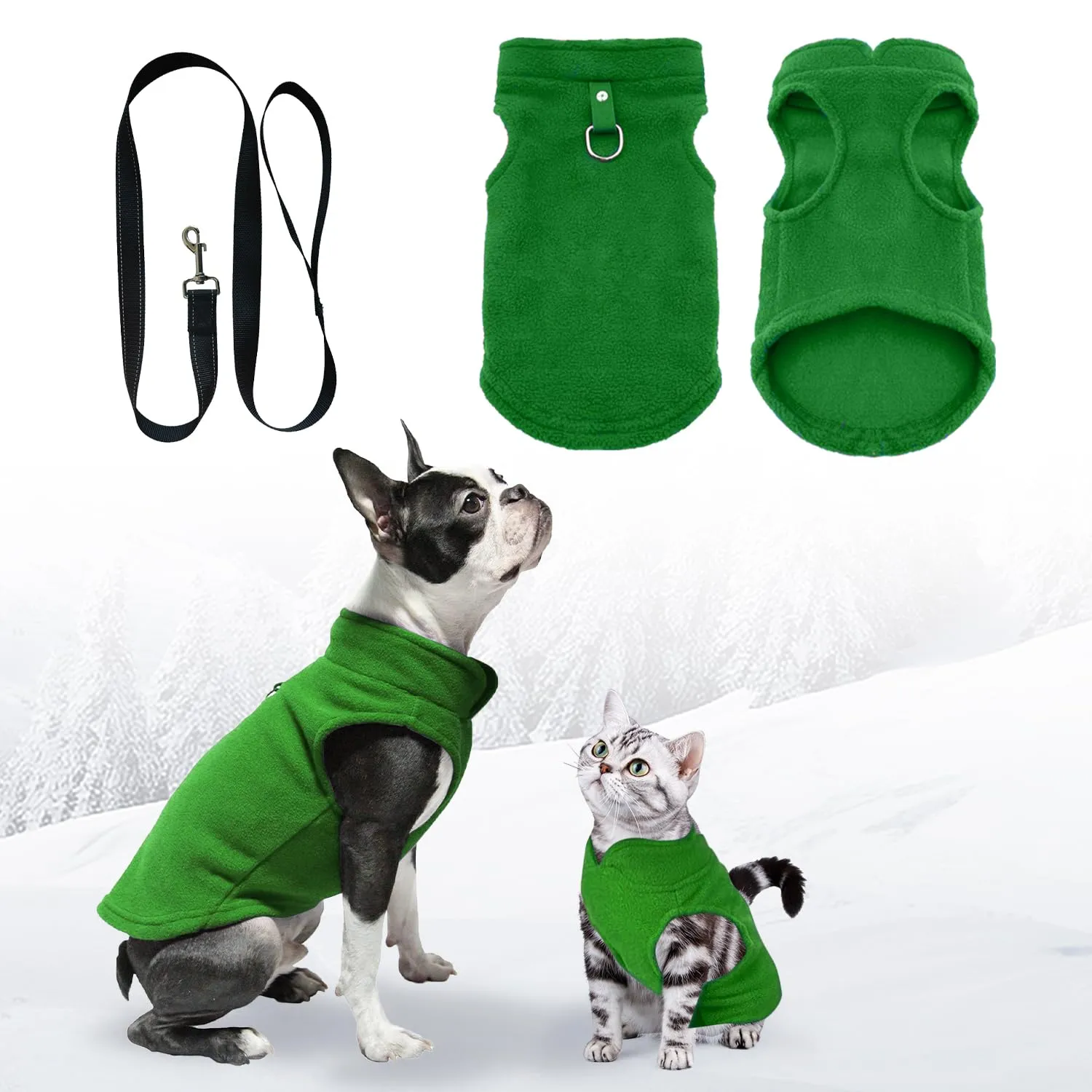 FFTANXS Maglioncino per Cani e Gatti con Anello a D, Verde, M - immagine 1