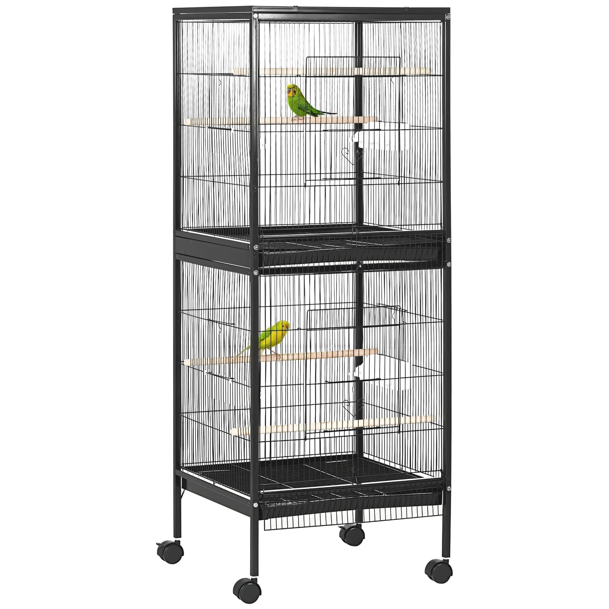 PawHut Gabbia per Uccelli 2 in 1 Voliera per Interni, Nero, 52 x 50 x 140 cm - immagine 1