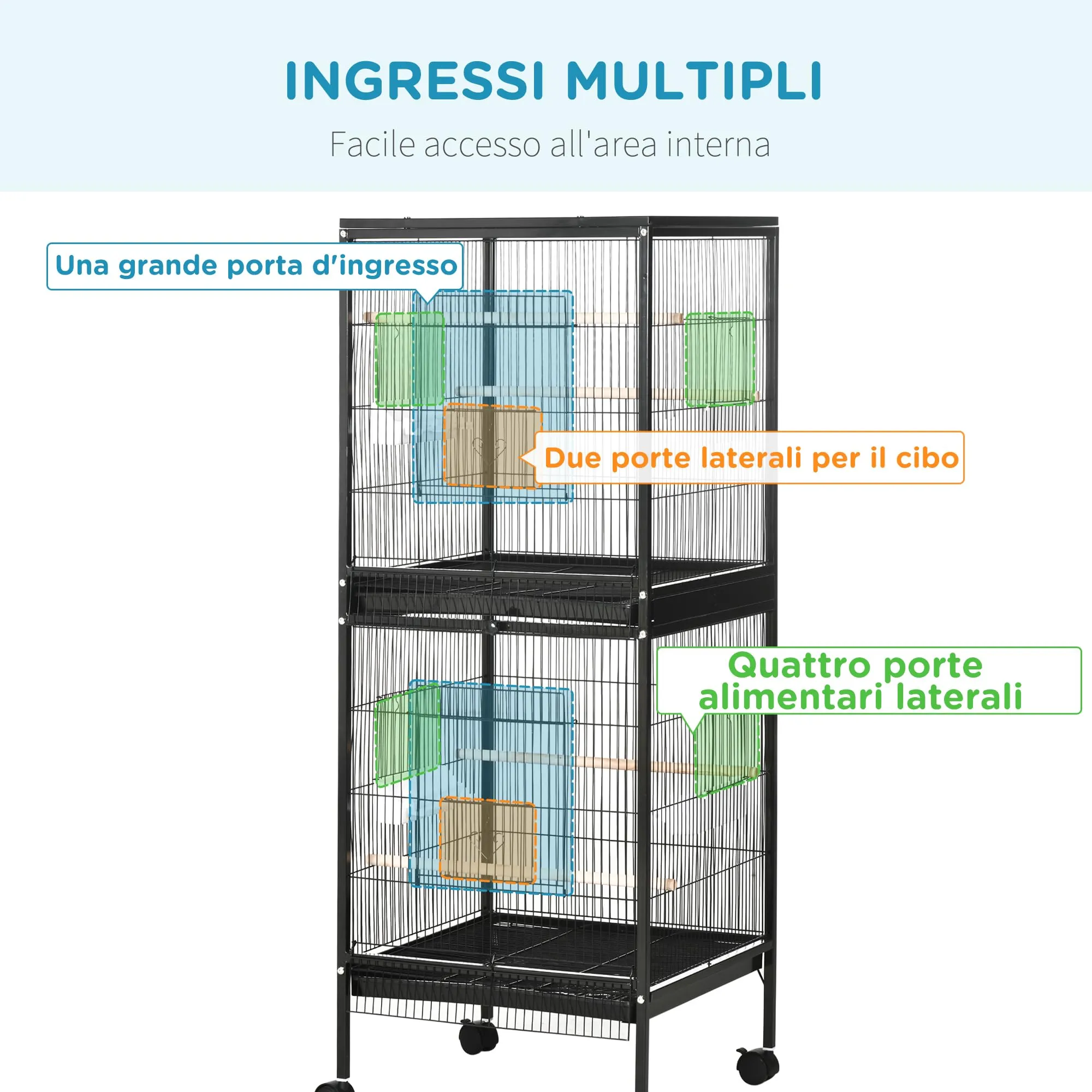 PawHut Gabbia per Uccelli 2 in 1 Voliera per Interni, Nero, 52 x 50 x 140 cm - immagine 4