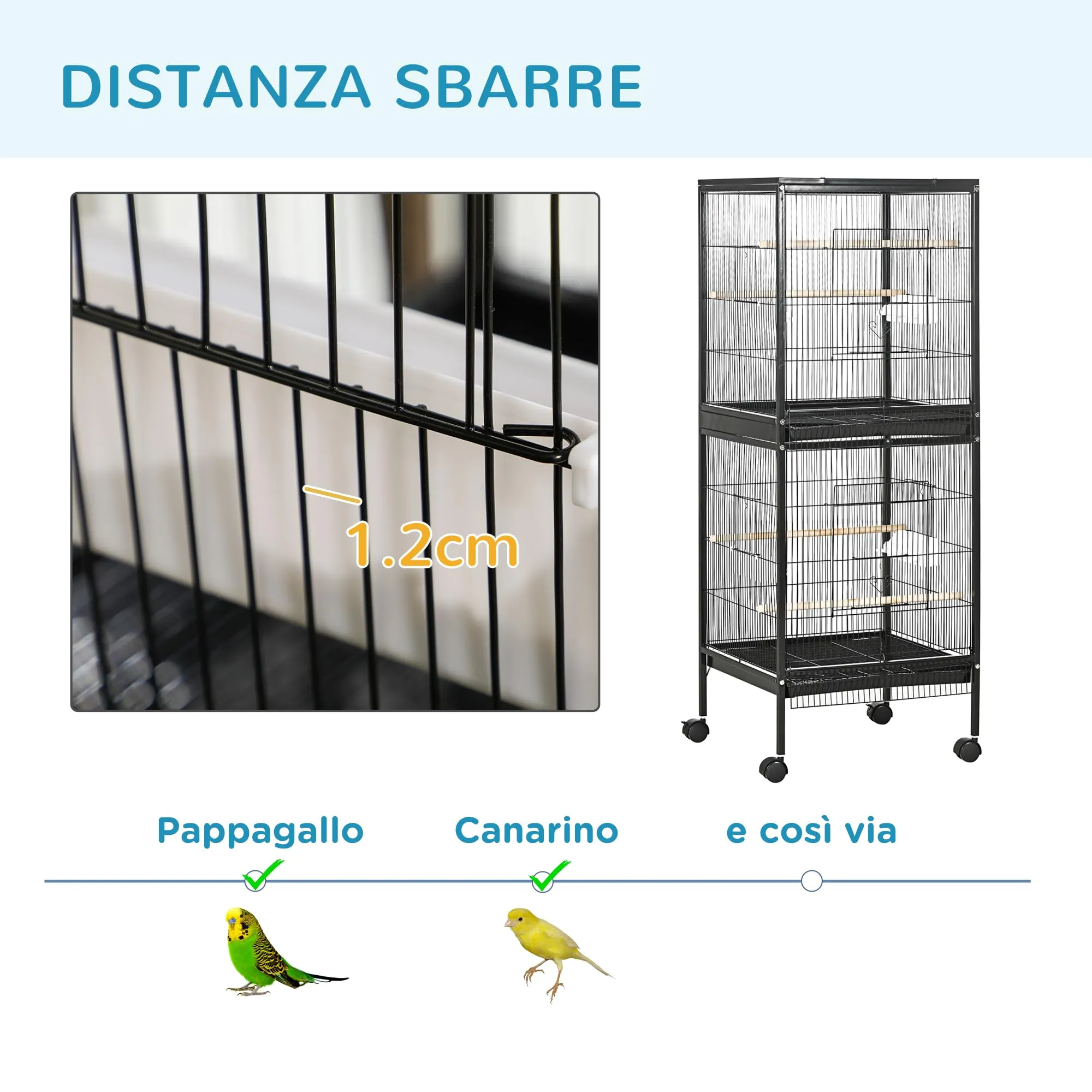 PawHut Gabbia per Uccelli 2 in 1 Voliera per Interni, Nero, 52 x 50 x 140 cm - immagine 6