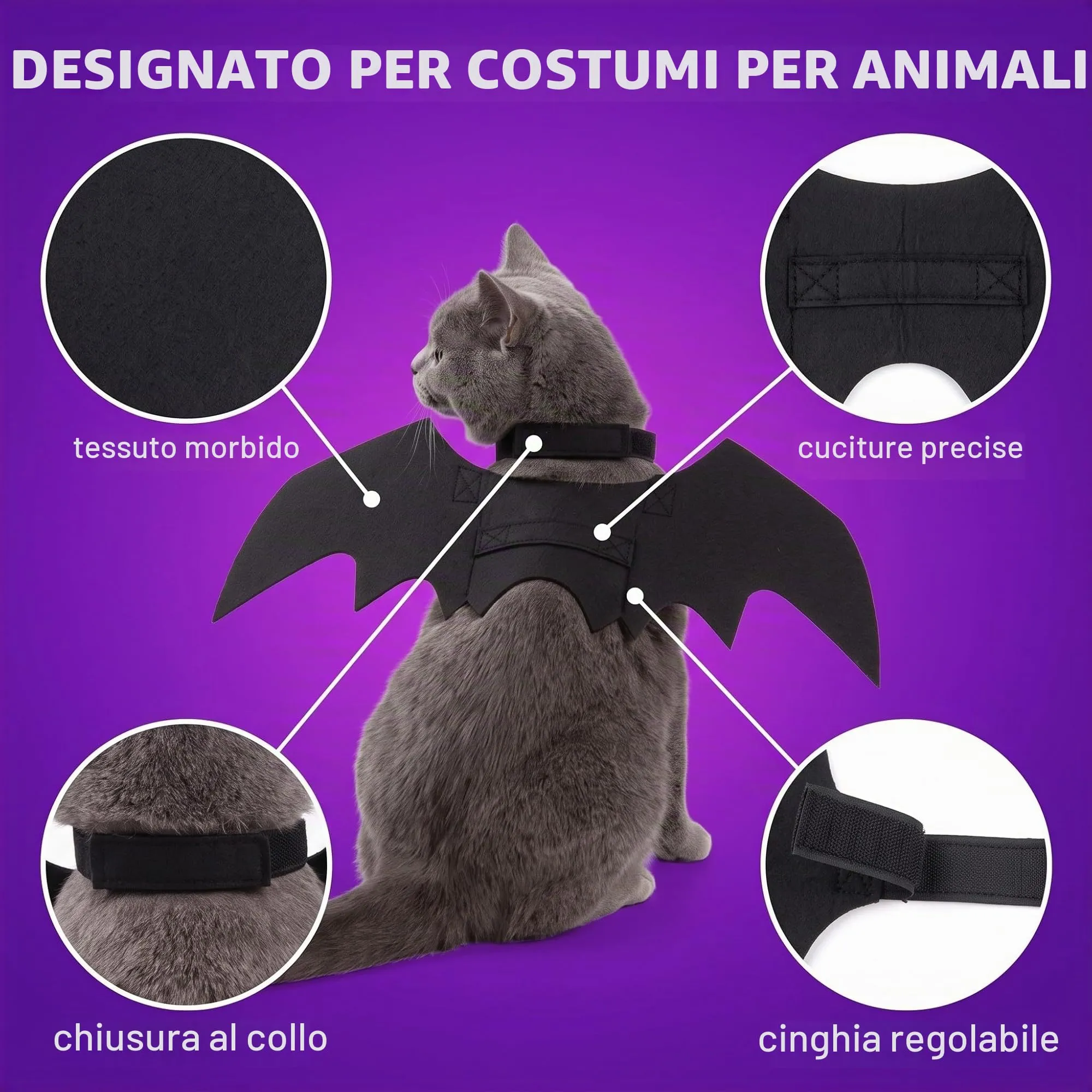 ODZFOS Ali di Pipistrello Costume per Animali Domestici Halloween, Taglia M - immagine 2