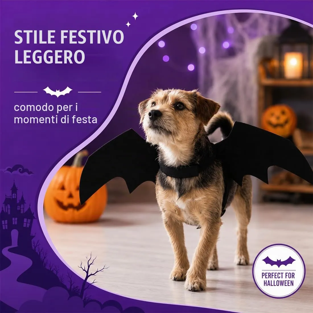 ODZFOS Ali di Pipistrello Costume per Animali Domestici Halloween, Taglia M - immagine 3