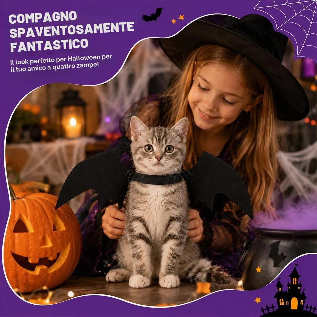 ODZFOS Ali di Pipistrello Costume per Animali Domestici Halloween, Taglia M - immagine 5