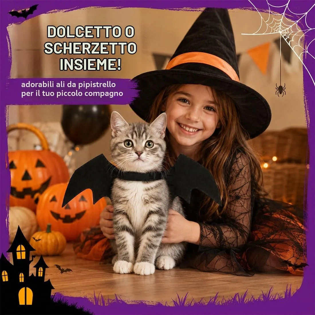ODZFOS Ali di Pipistrello Costume per Animali Domestici Halloween, Taglia M - immagine 6