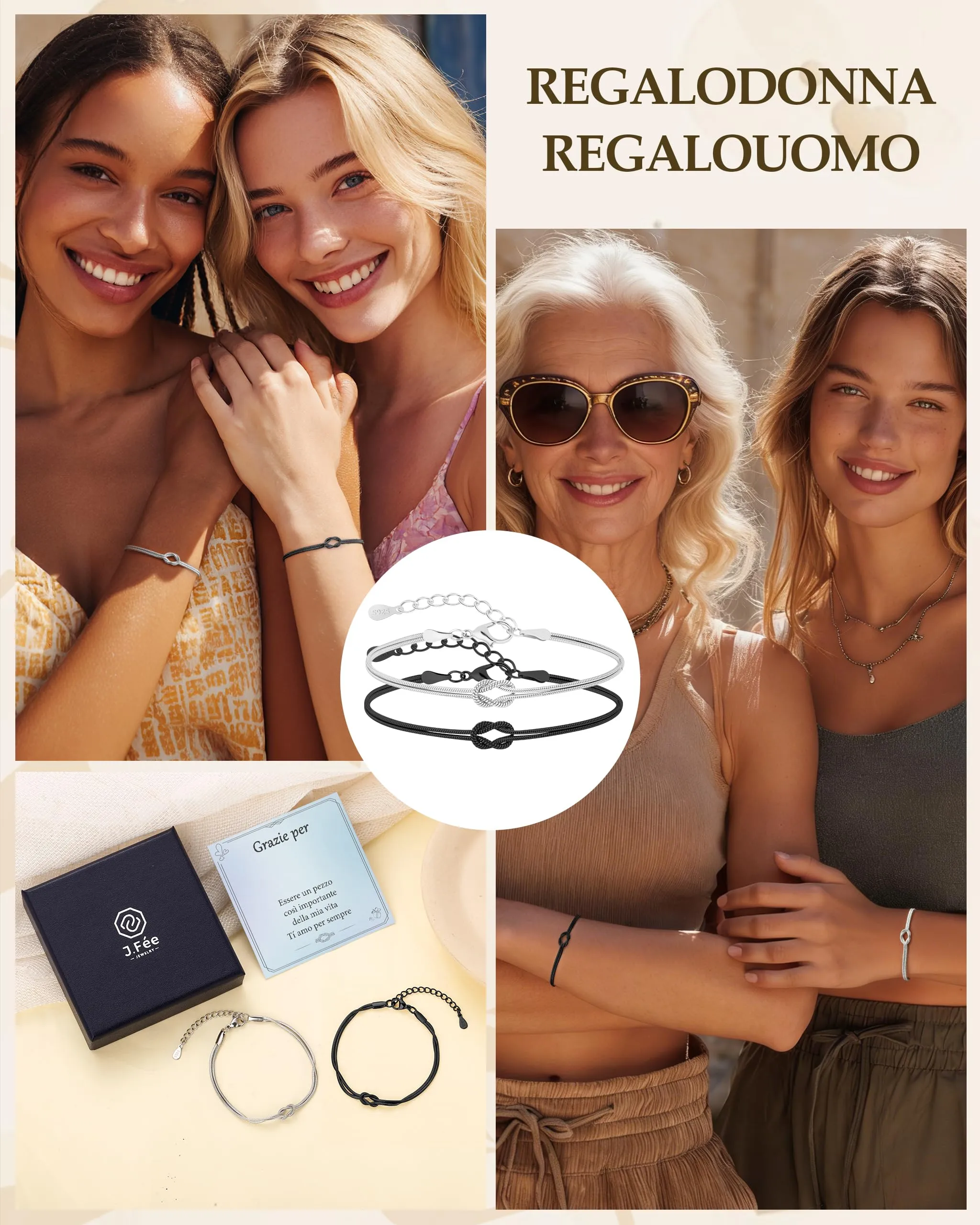 J.Fée Set di 2 Bracciali Nodo in Argento 925, Nero-Argento - immagine 6