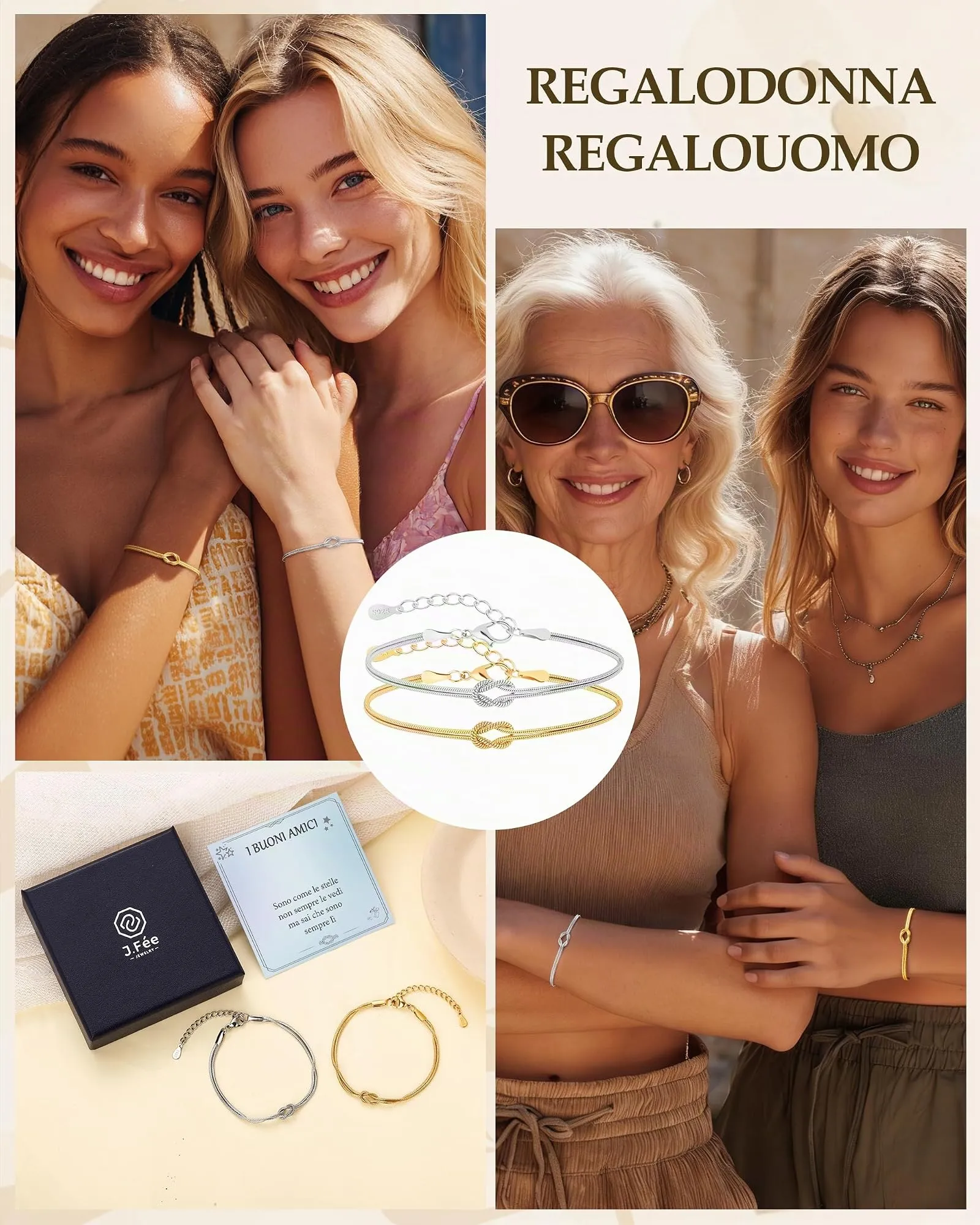 J.Fée Set di 2 Bracciali Nodo in Argento 925, Oro e Argento - immagine 6