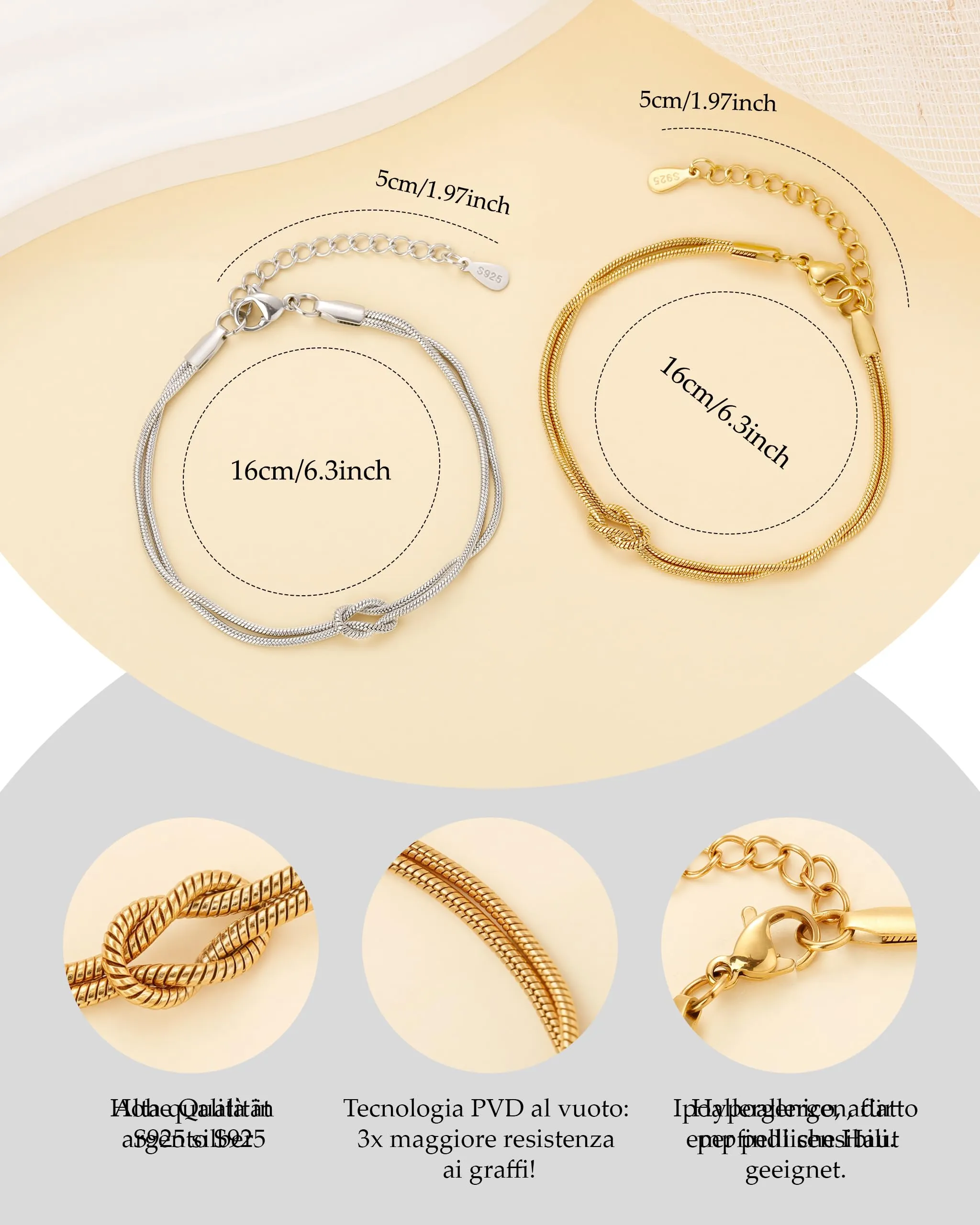 J.Fée Set di 2 Bracciali a Nodo in Argento 925 per Donna - immagine 5