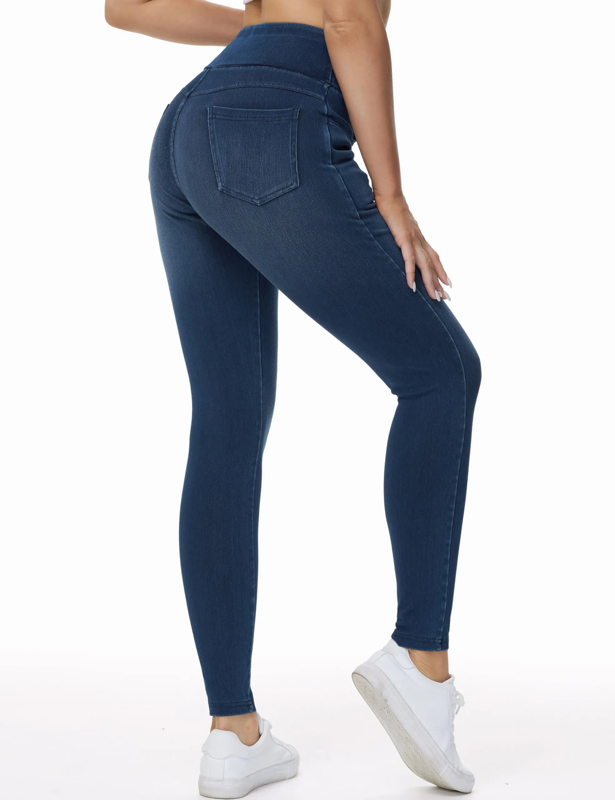THE GYM PEOPLE Jeggings da Donna a Vita Alta con Tasche, Blu Scuro, 4XL - immagine 2