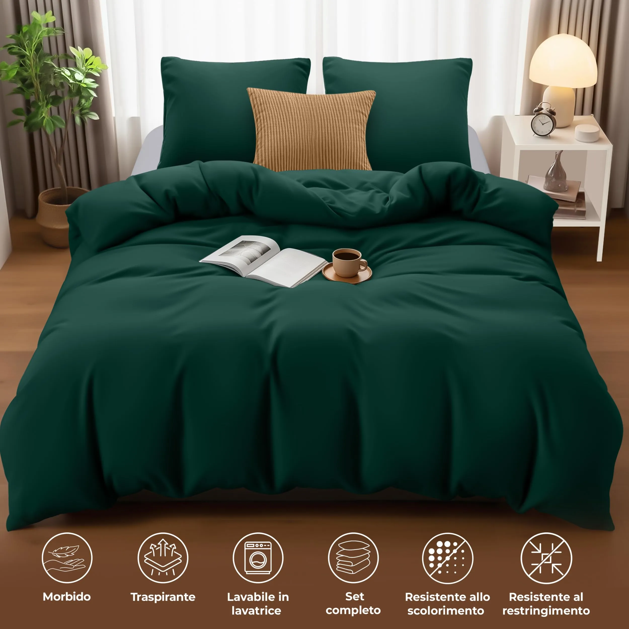 Utopia Bedding Set Copripiumino 200x200 cm e 2 Federe 80x80 cm, Smeraldo - immagine 5