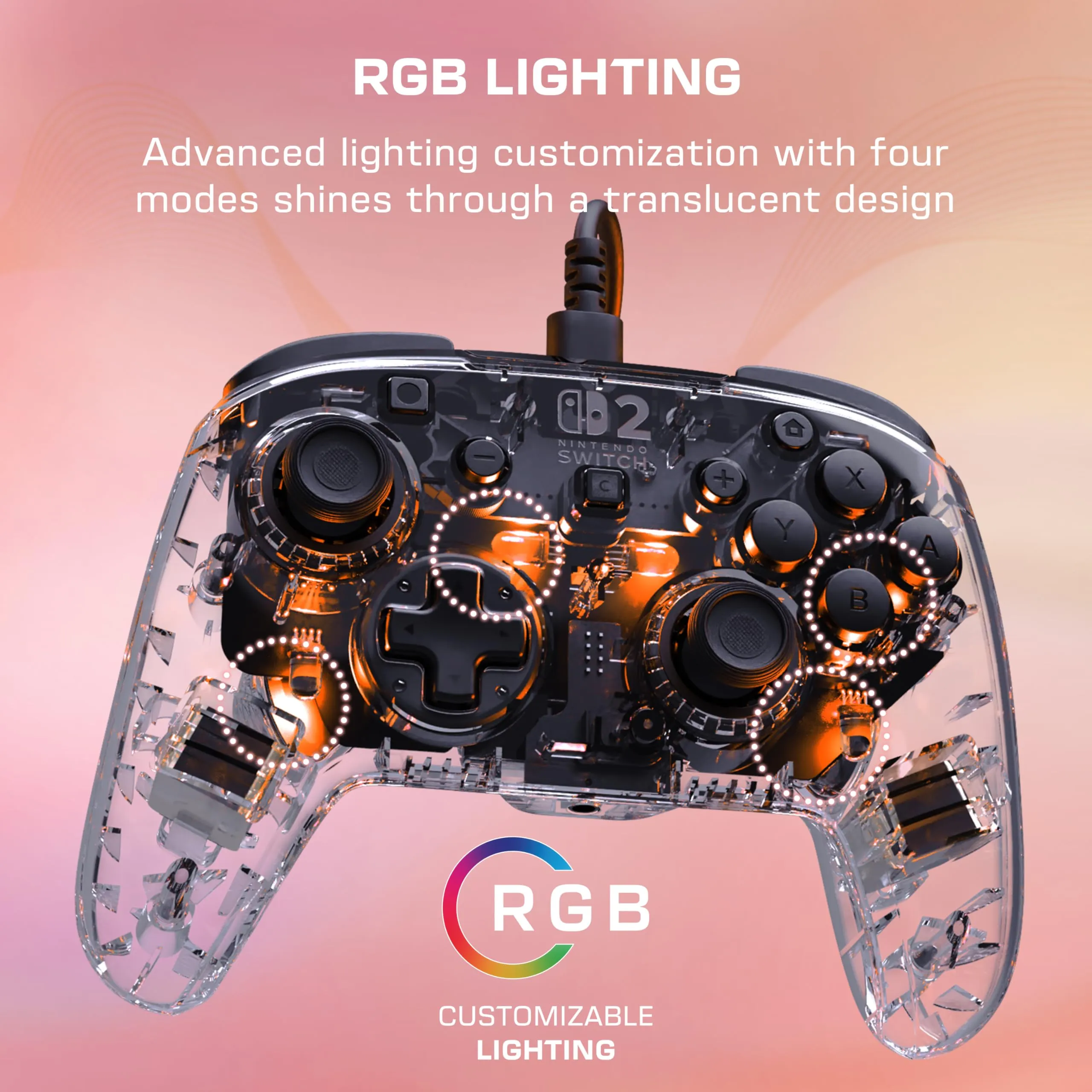 Turtle Beach Afterglow Chiaro Controller Gaming RGB Cablato per Nintendo Switch 2 - immagine 4