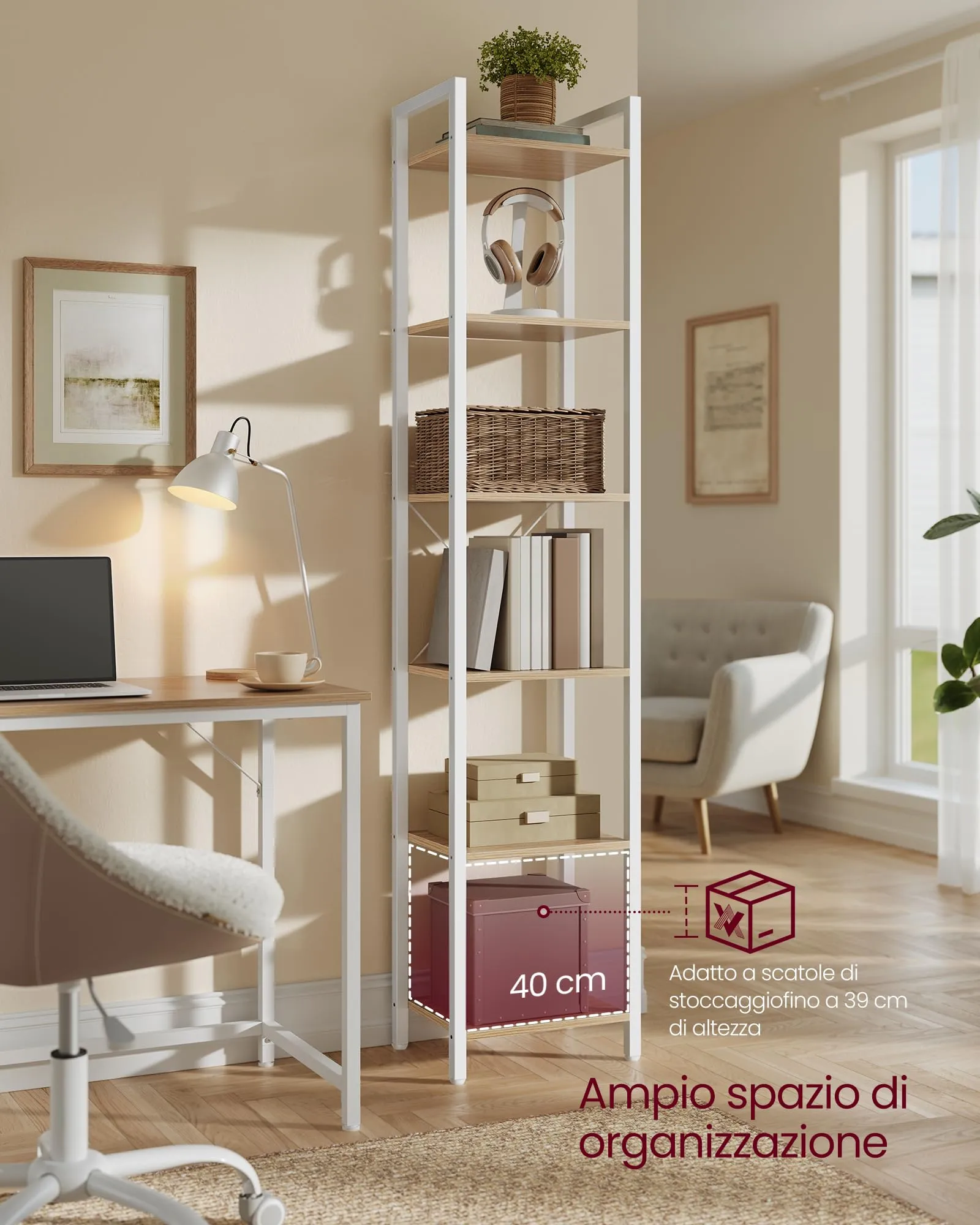 VASAGLE Libreria a 6 Ripiani, 39,6 x 30 x 187 cm - immagine 3