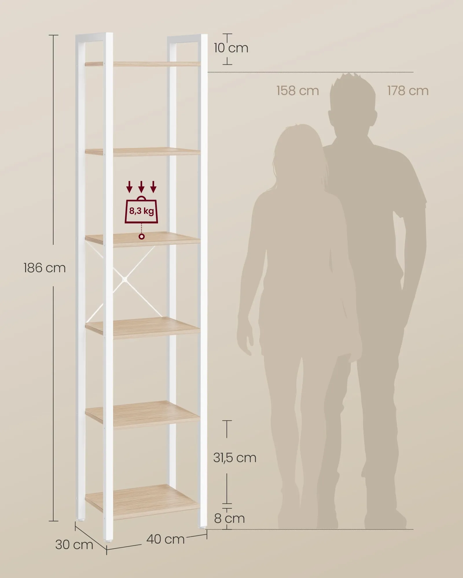 VASAGLE Libreria a 6 Ripiani, 39,6 x 30 x 187 cm - immagine 6
