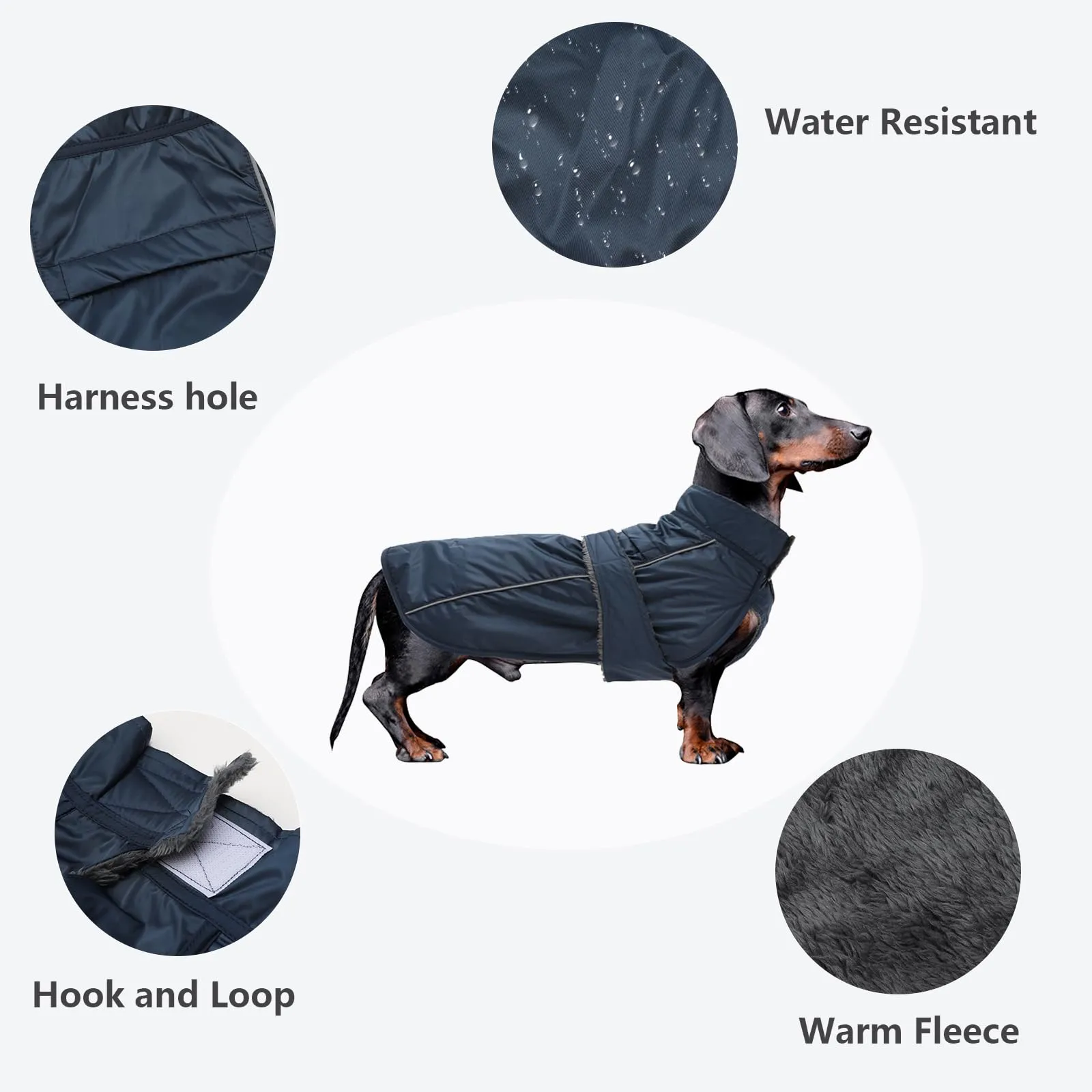 Morezi Impermeabile per Bassotto, Fodera in Pile e Finiture Riflettenti, Blu Navy, L - immagine 3