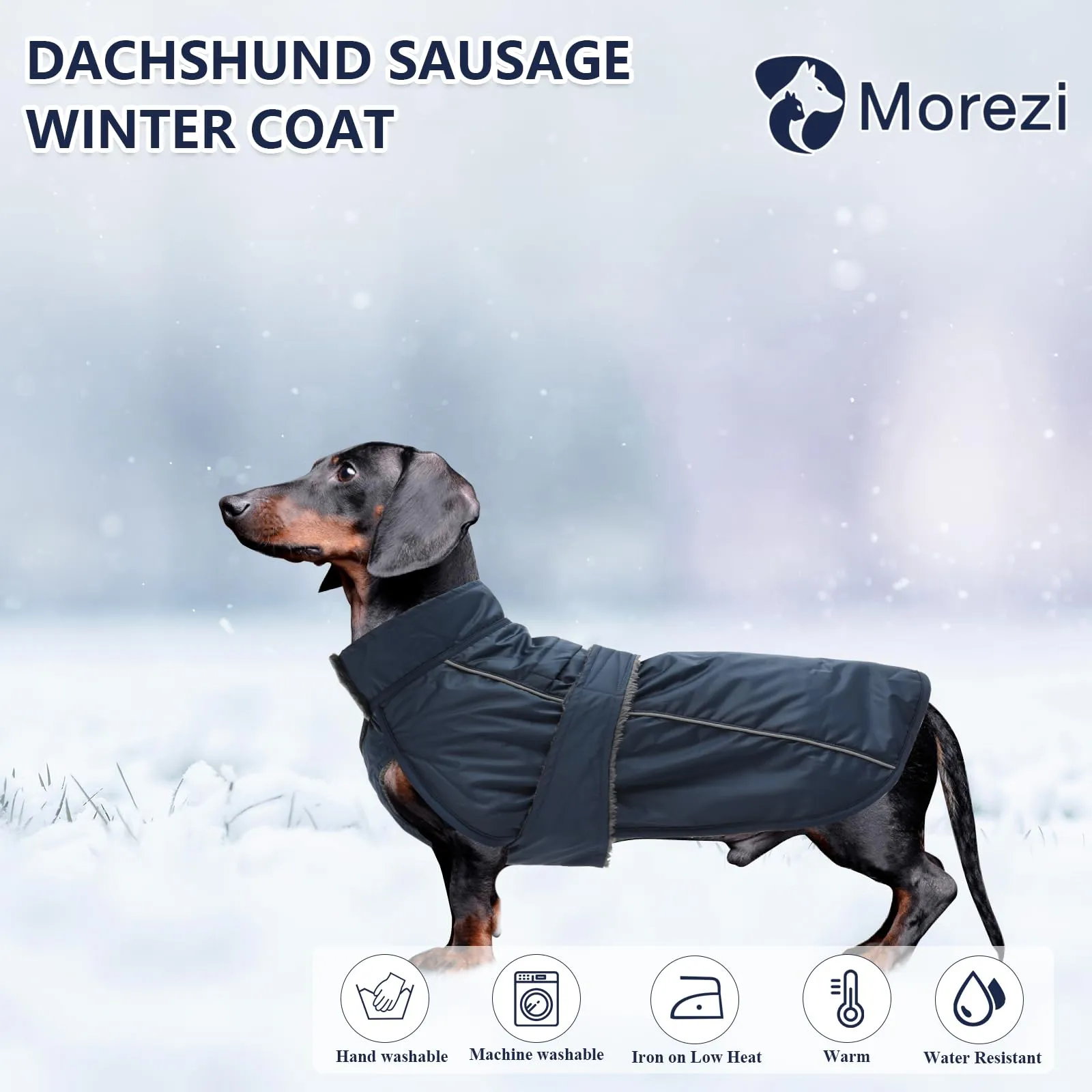Morezi Impermeabile per Bassotti, Fodera in Pile e Rifiniture Riflettenti, Blu Navy, S - immagine 2
