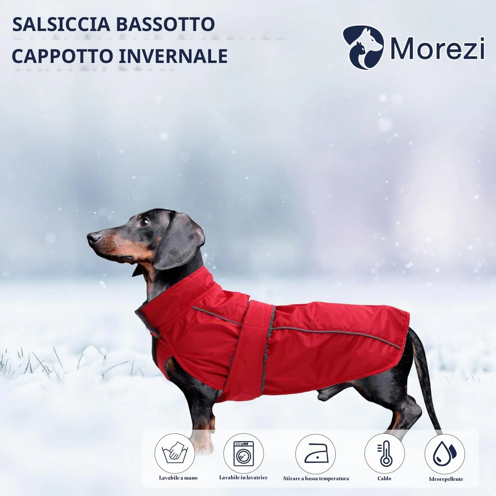 Morezi Impermeabile per Bassotti, Fodera in Pile e Finiture Riflettenti, Rosso, M - immagine 2