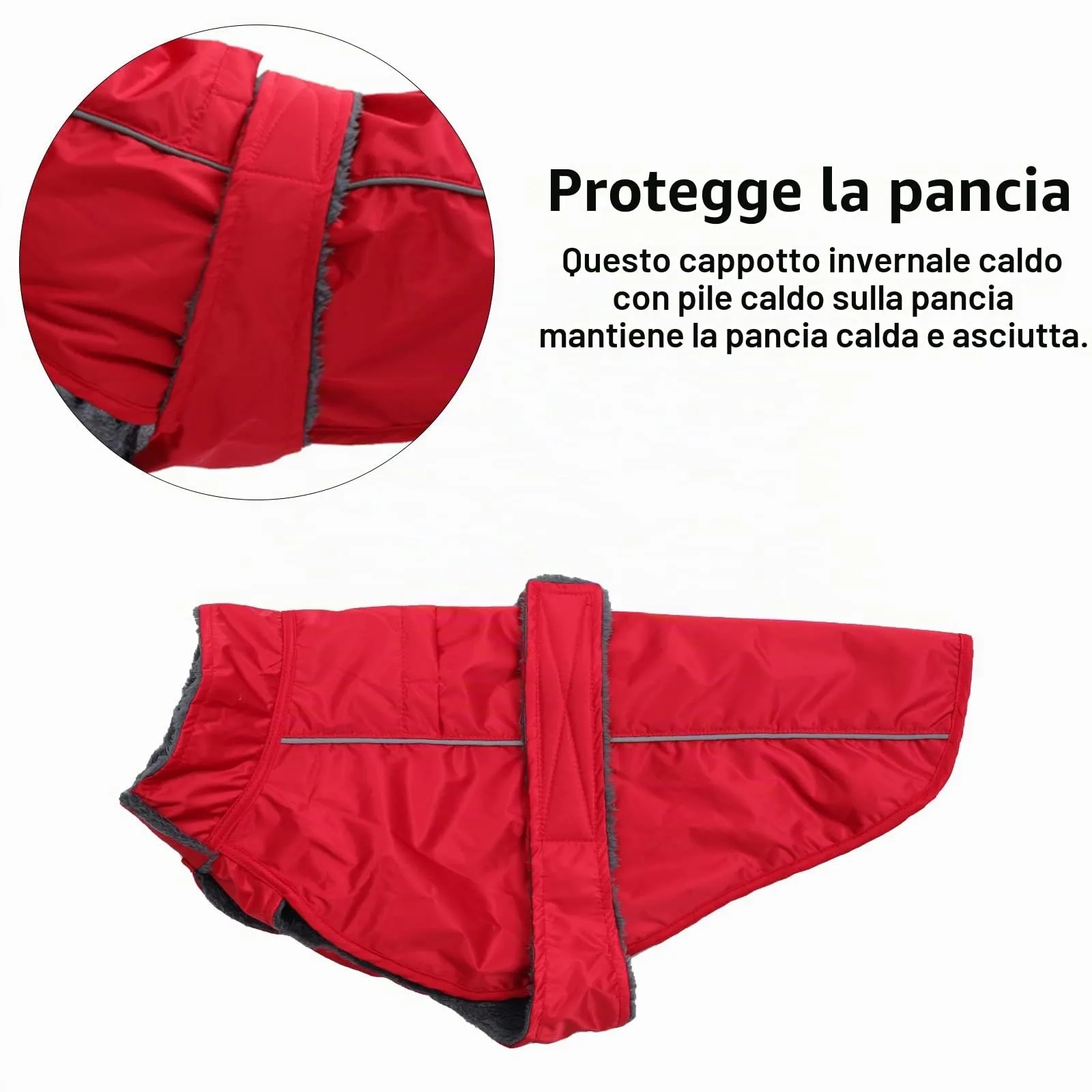 Morezi Impermeabile per Bassotti, Fodera in Pile e Finiture Riflettenti, Rosso, M - immagine 5