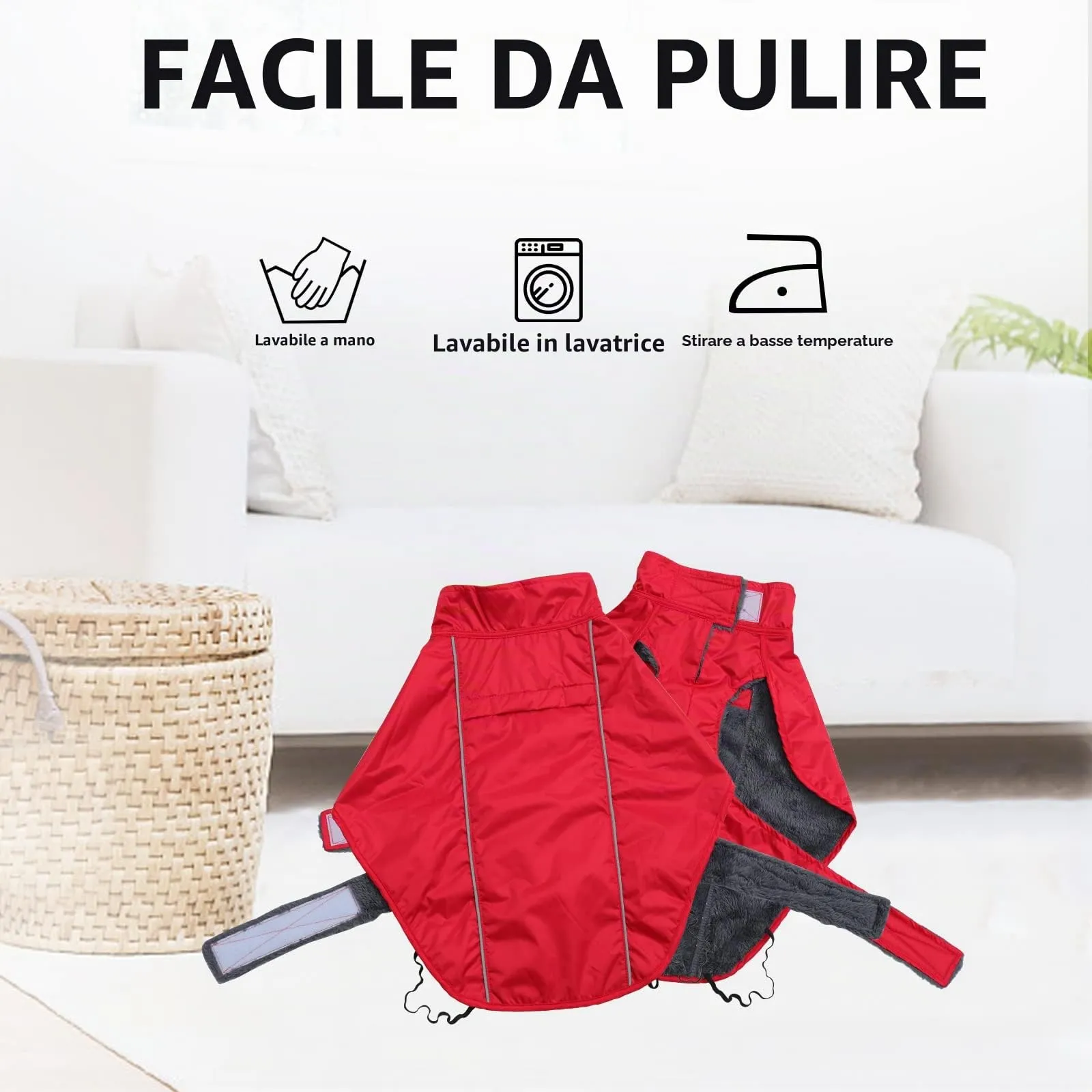 Morezi Impermeabile per Bassotti, Fodera in Pile e Finiture Riflettenti, Rosso, M - immagine 7