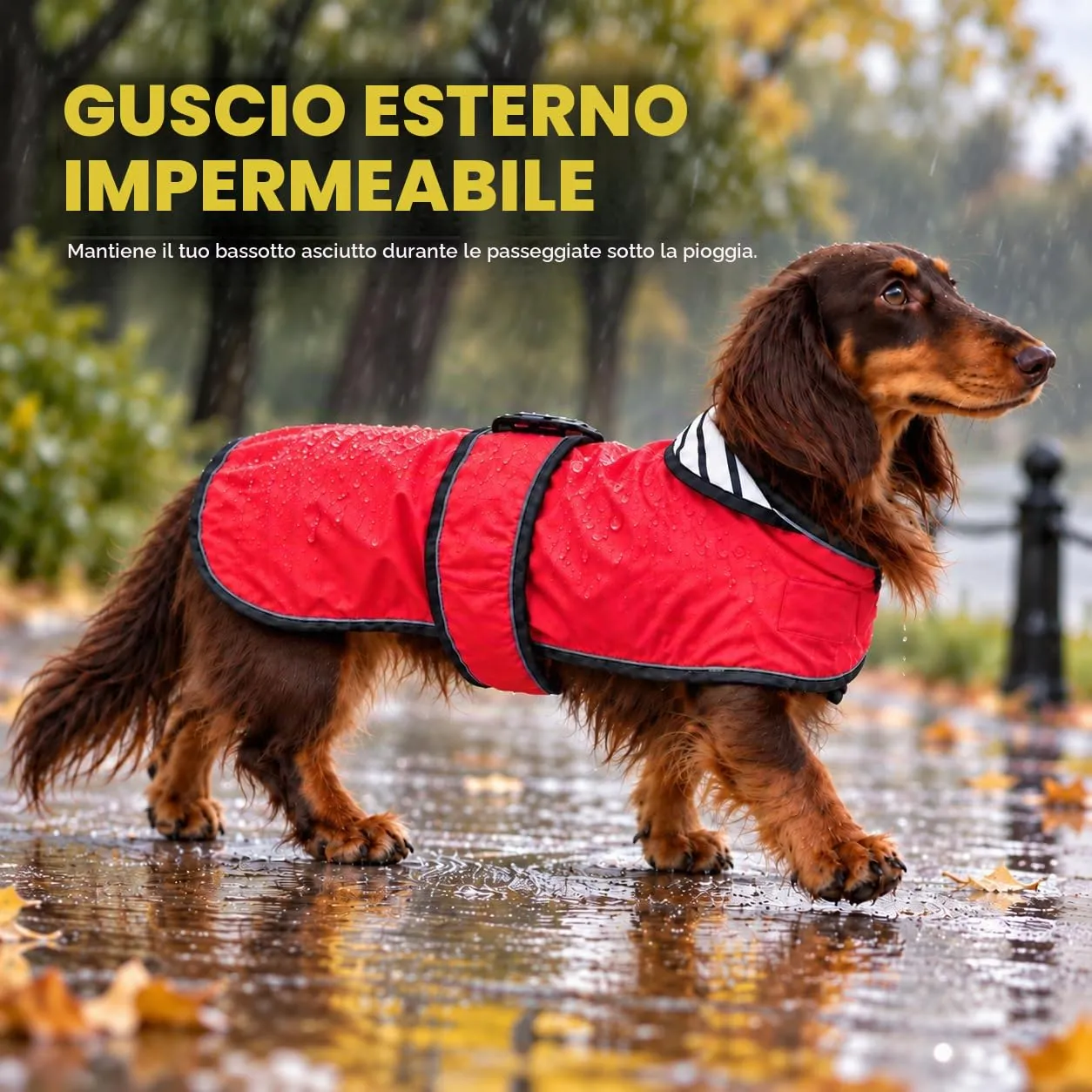 Morezi Impermeabile per Cani con Strisce Riflettenti, Gilet Regolabile, Rosso, XS - immagine 2