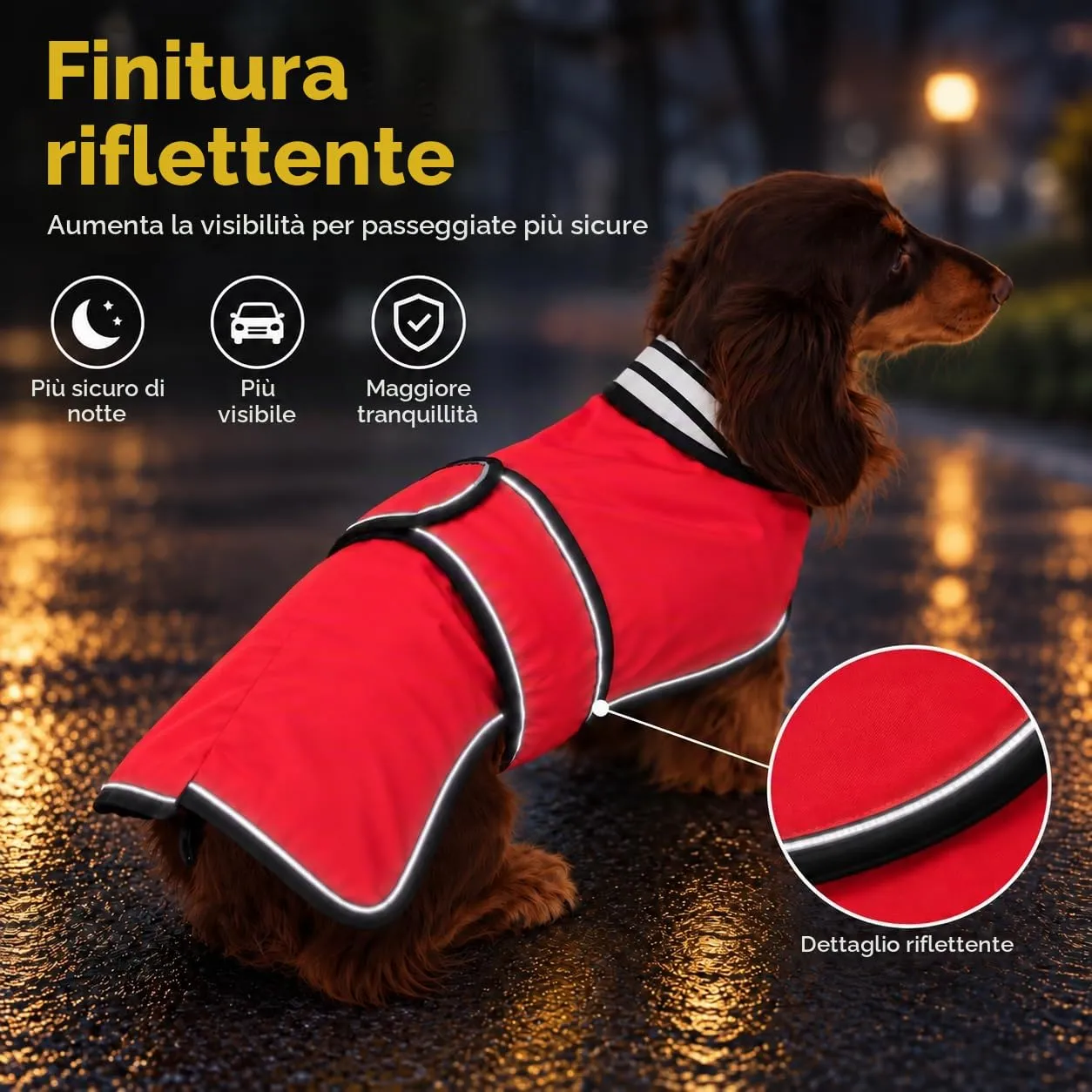 Morezi Impermeabile per Cani con Strisce Riflettenti, Gilet Regolabile, Rosso, XS - immagine 4