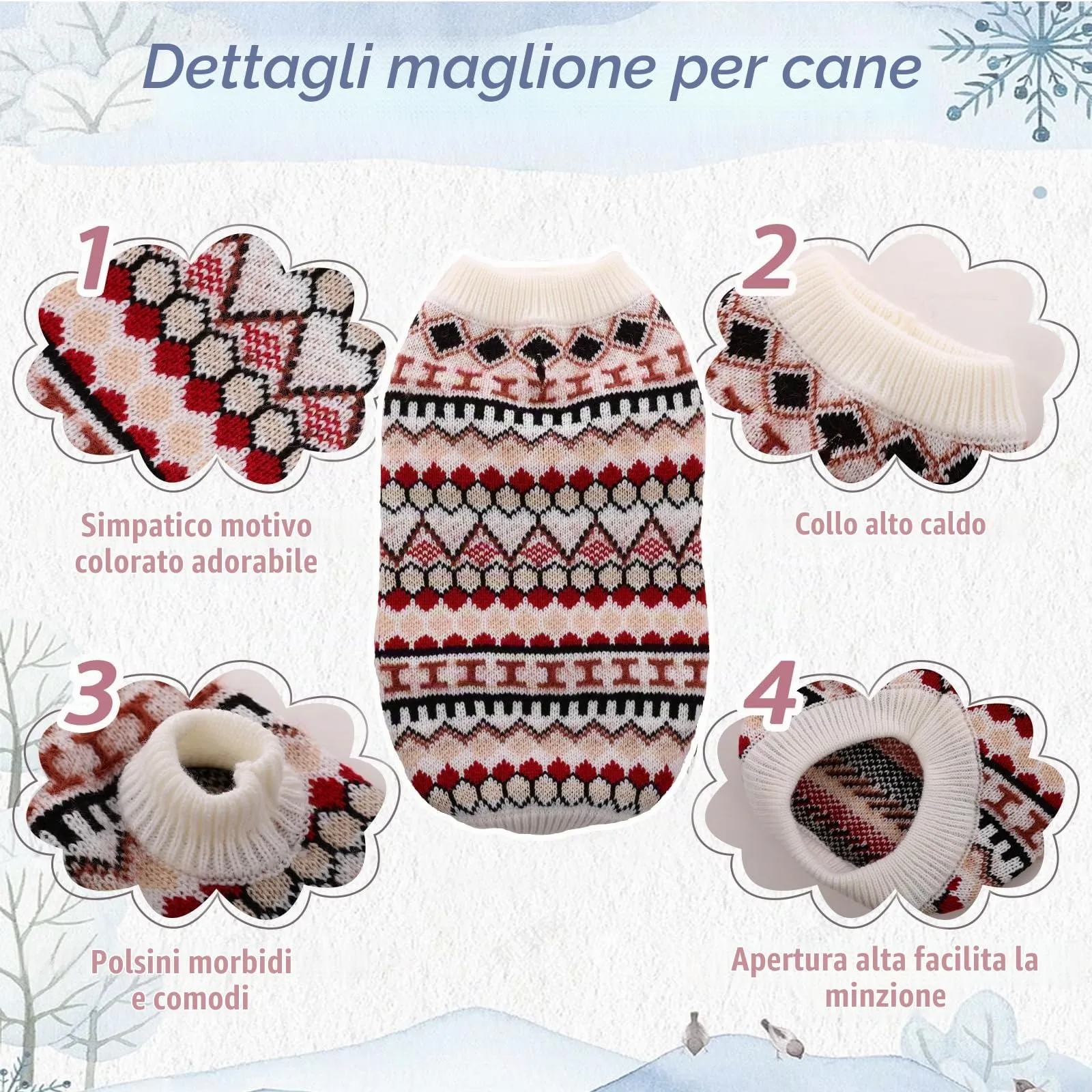 Maglione Hjumarayan per Cane Natalizio, Bordato a Coste Elasticizzato, Rosso L - immagine 4