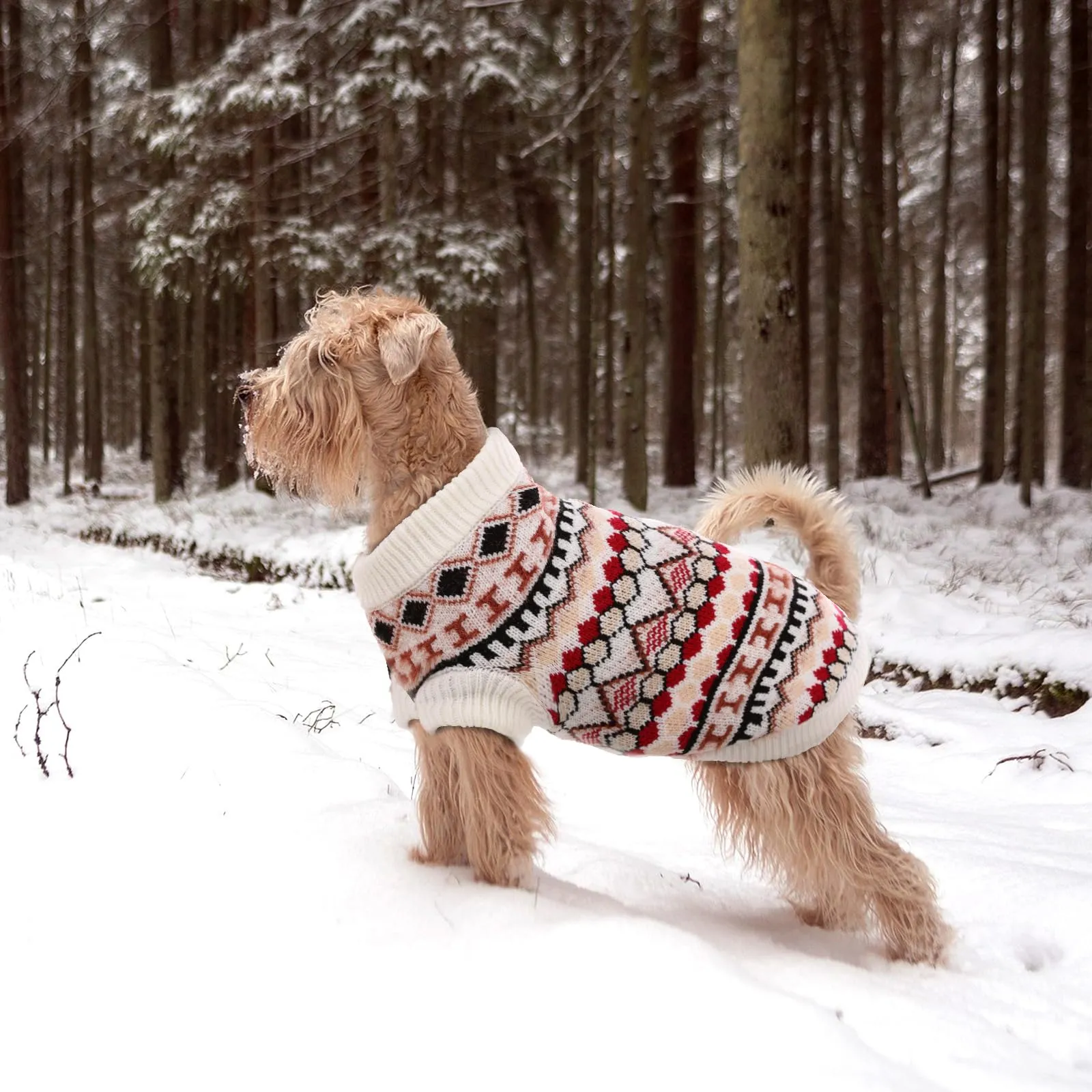 Maglione Hjumarayan per Cane Natalizio, Bordato a Coste Elasticizzato, Rosso L - immagine 5