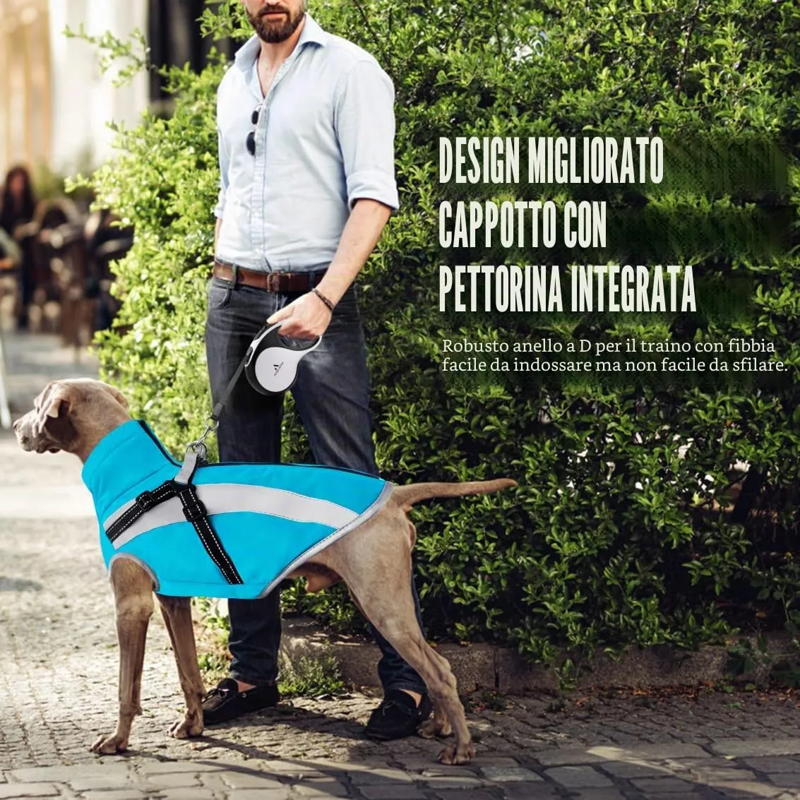 Oslueidy Cappotto Impermeabile per Cane con Harness, Giacca Invernale Antivento, 3XL, Blu - immagine 4