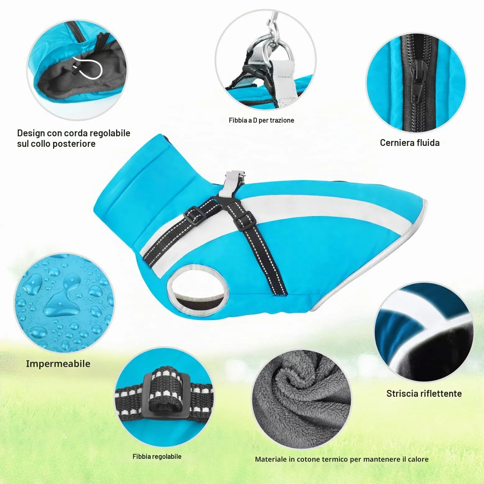 Oslueidy Cappotto Impermeabile per Cane con Harness, Giacca Invernale Antivento, Taglia 4XL, Blu - immagine 6