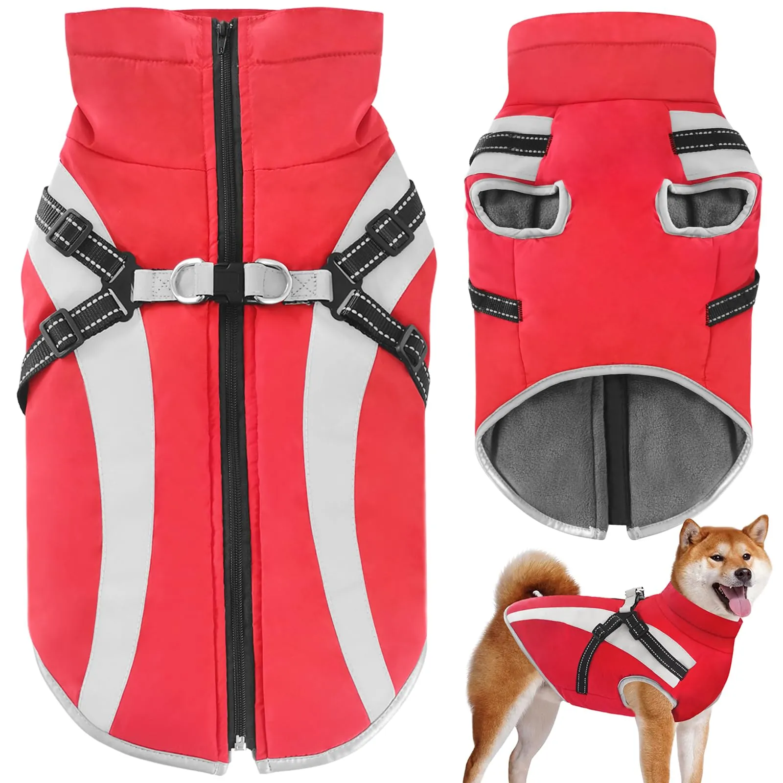 Oslueidy Cappotto Impermeabile per Cane con Harness, Giacca Invernale Calda e Antivento, Taglia 3XL - immagine 1