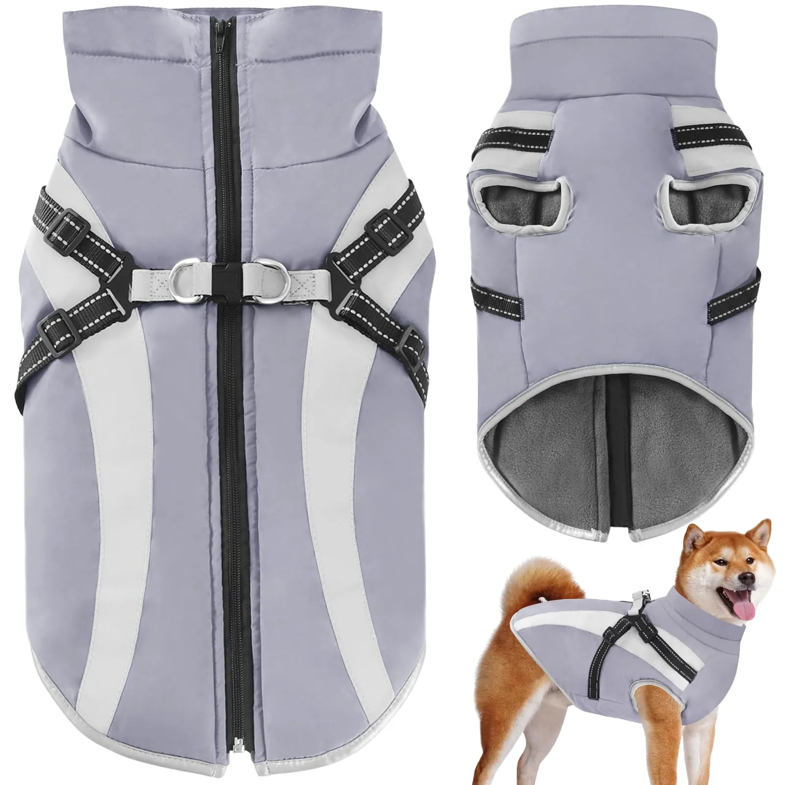 Oslueidy Cappotto Impermeabile per Cane con Harness, Giacca Invernale Calda e Antivento, XL - immagine 1