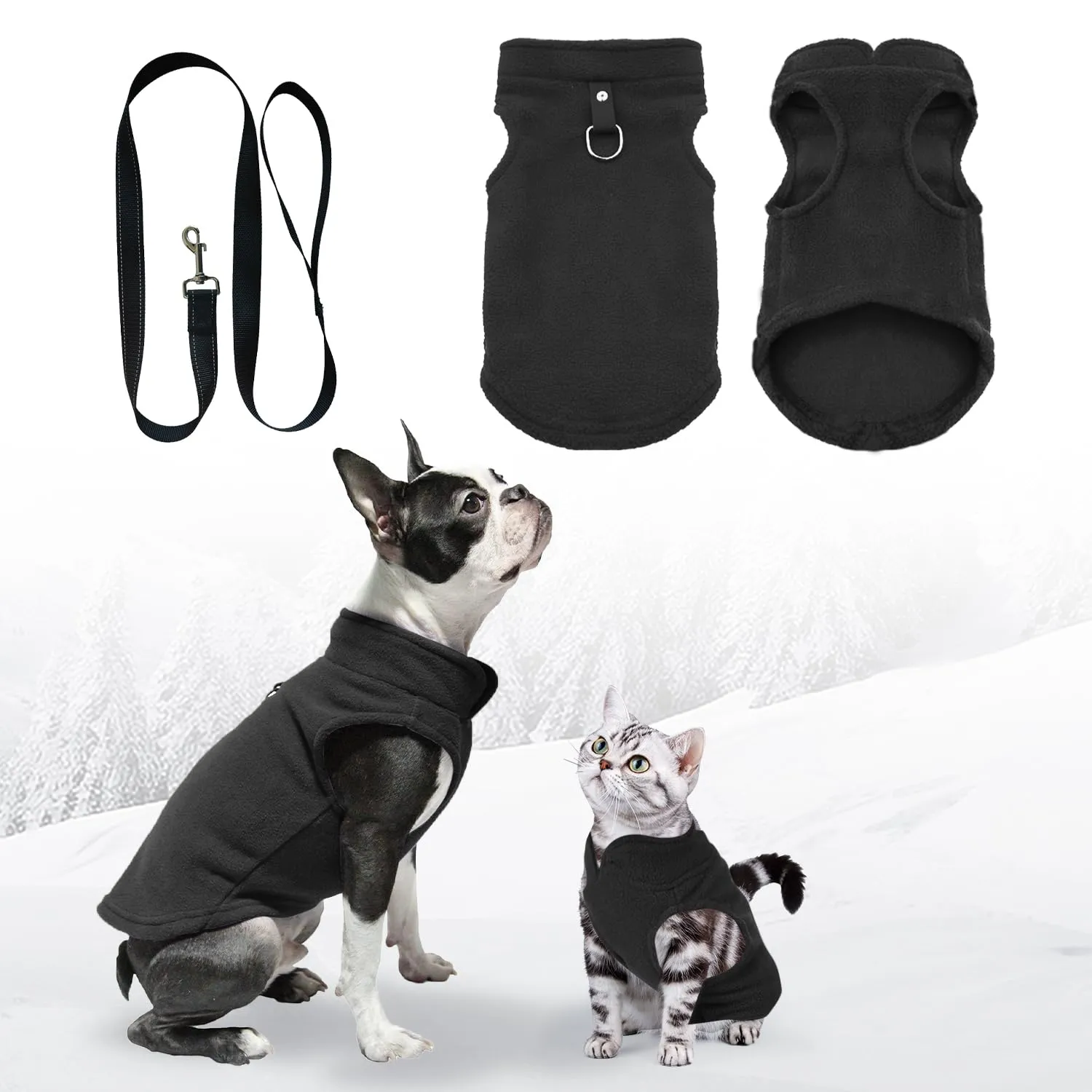 FFTANXS Maglioncino e Cappottino per Cani e Gatti di Taglia Piccola con Anello a D, Nero, L - immagine 1