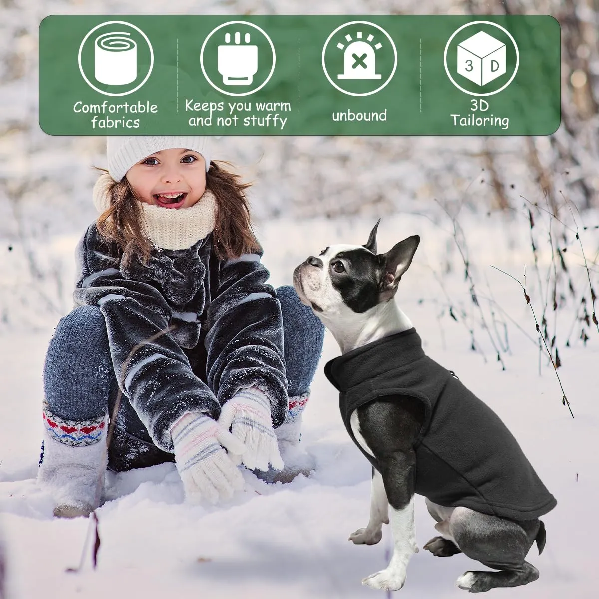 FFTANXS Maglioncino e Cappottino per Cani e Gatti di Taglia Piccola con Anello a D, Nero, L - immagine 3