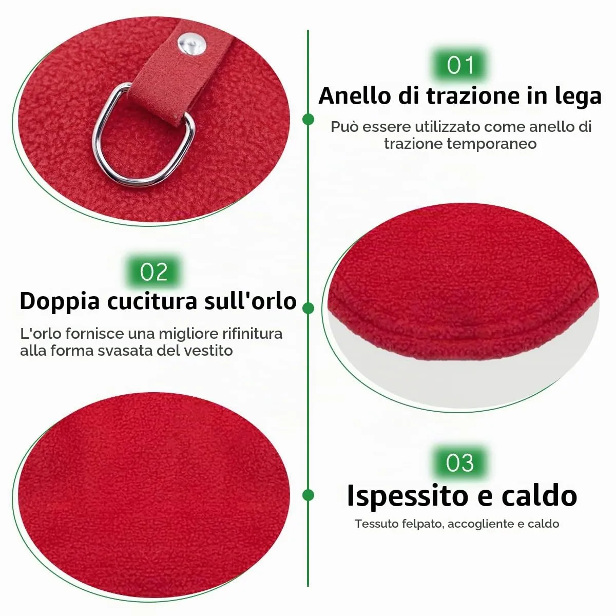 FFTANXS Maglioncino e Cappottino per Cani e Gatti di Taglia Piccola con Anello a D, Rosso, S - immagine 4