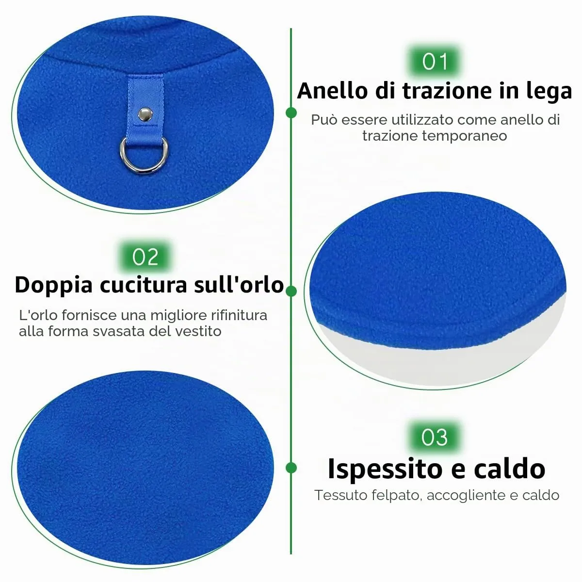 FFTANXS Maglioncino per Cani e Gatti con Anello a D, Blu, S - immagine 4