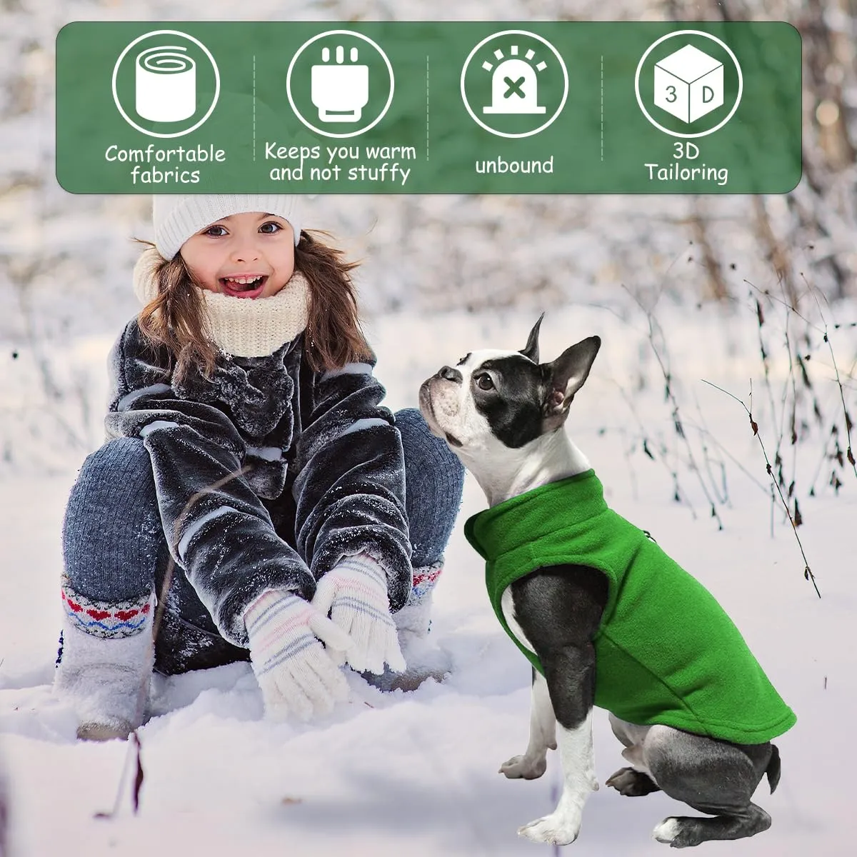 FFTANXS Maglioncino e Cappotto per Cani con Anello a D, Taglia S, Tinta Unita, Verde - immagine 3